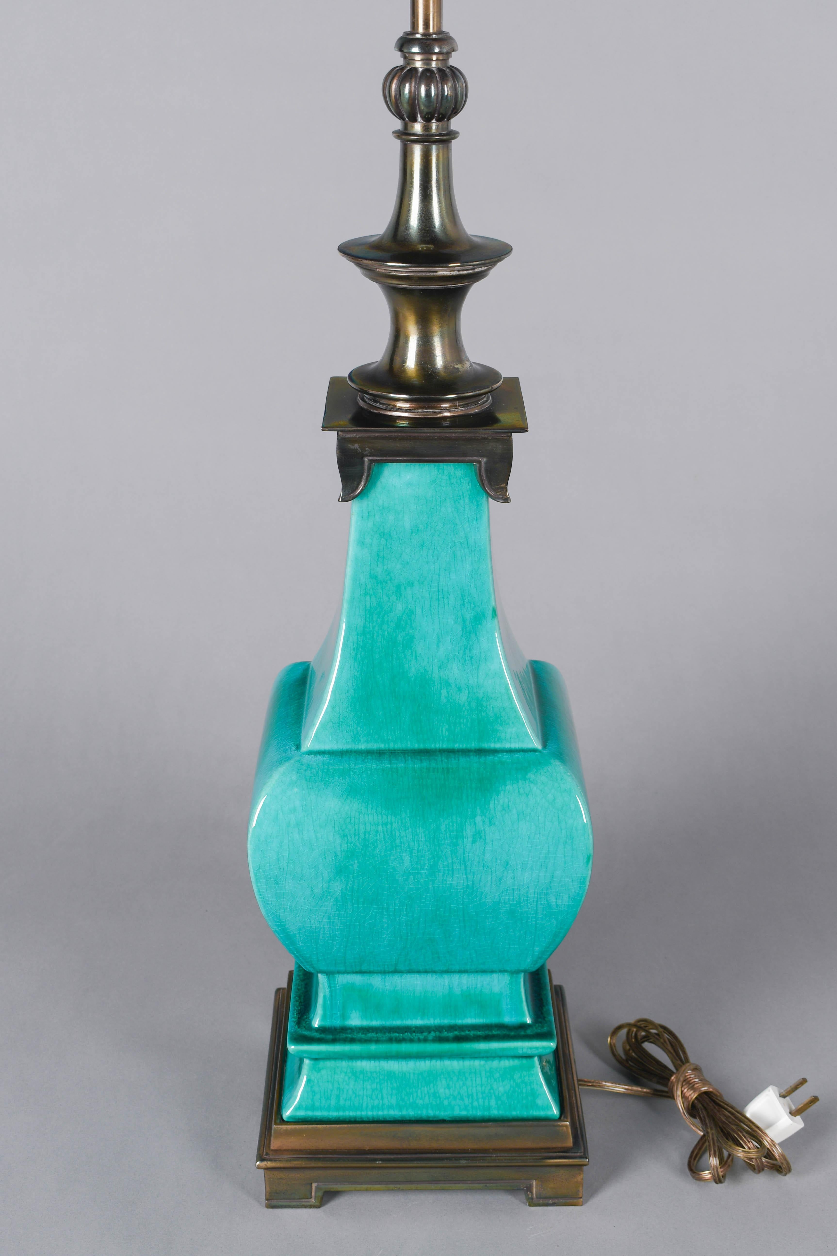 Lampe Stiffel du milieu du siècle en céramique verte émaillée en vente 1