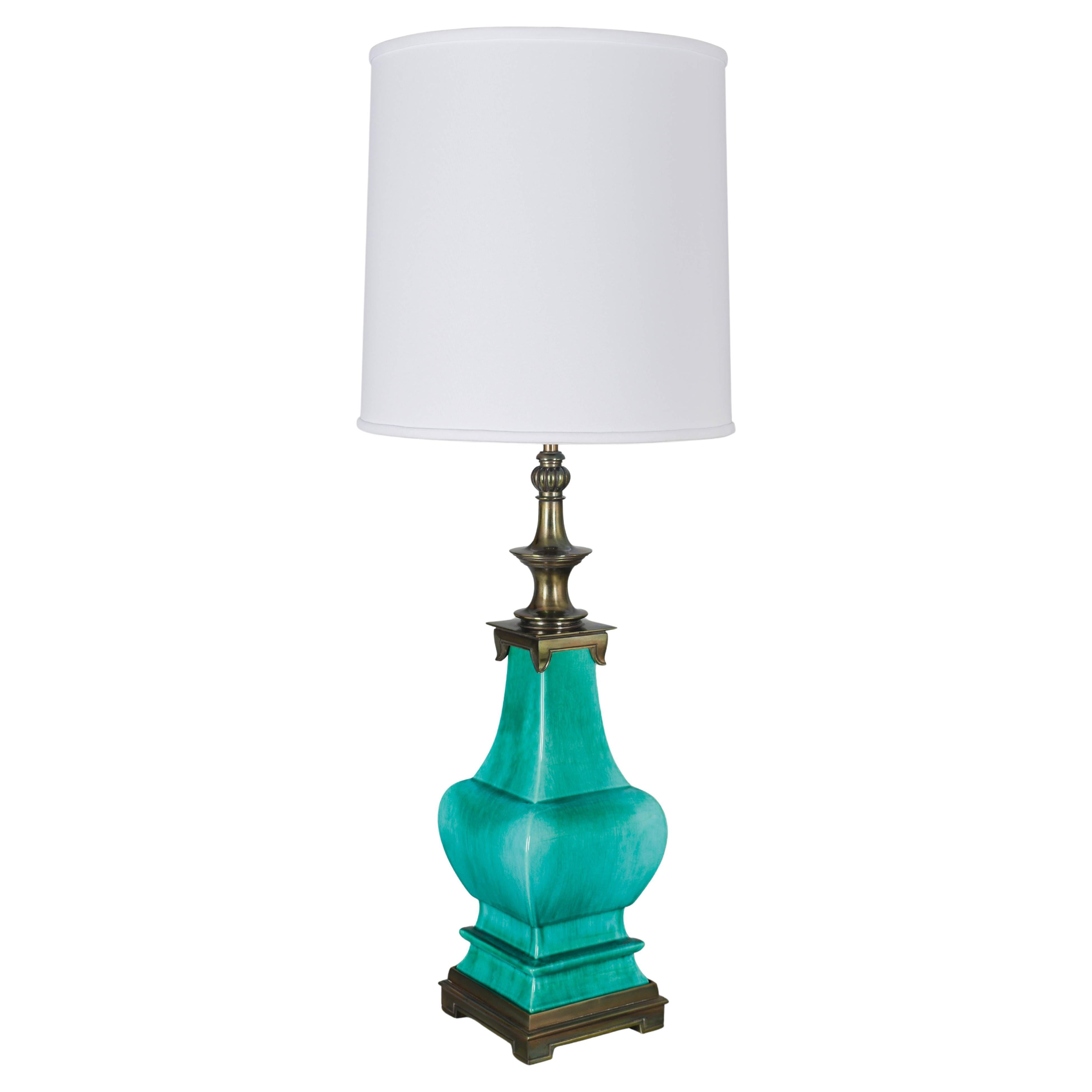 Midcentury Green Glazed Ceramic Stiffel Lamp