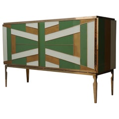 Credenze in vetro colorato verde, oro e avorio di ispirazione midcentury, 2020
