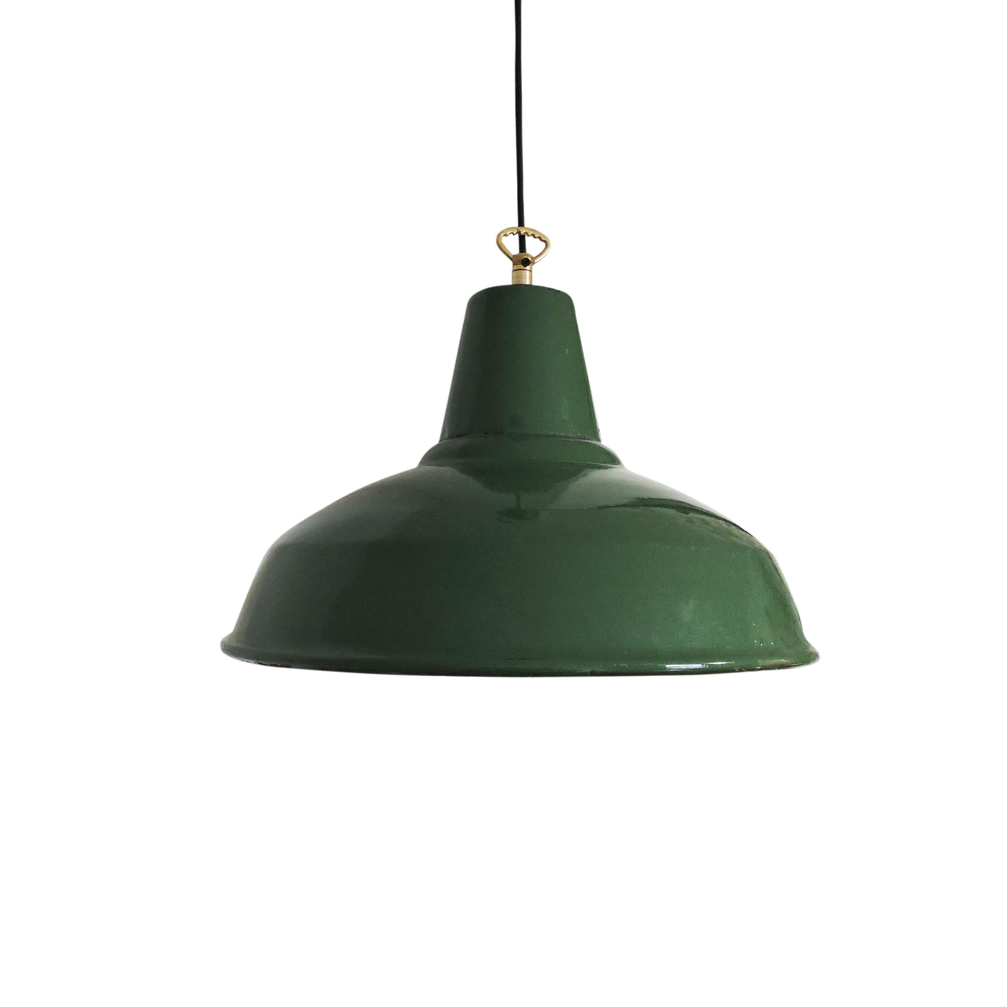 Midcentury Green Industrial Pendant Light, 1950s at 1stDibs
