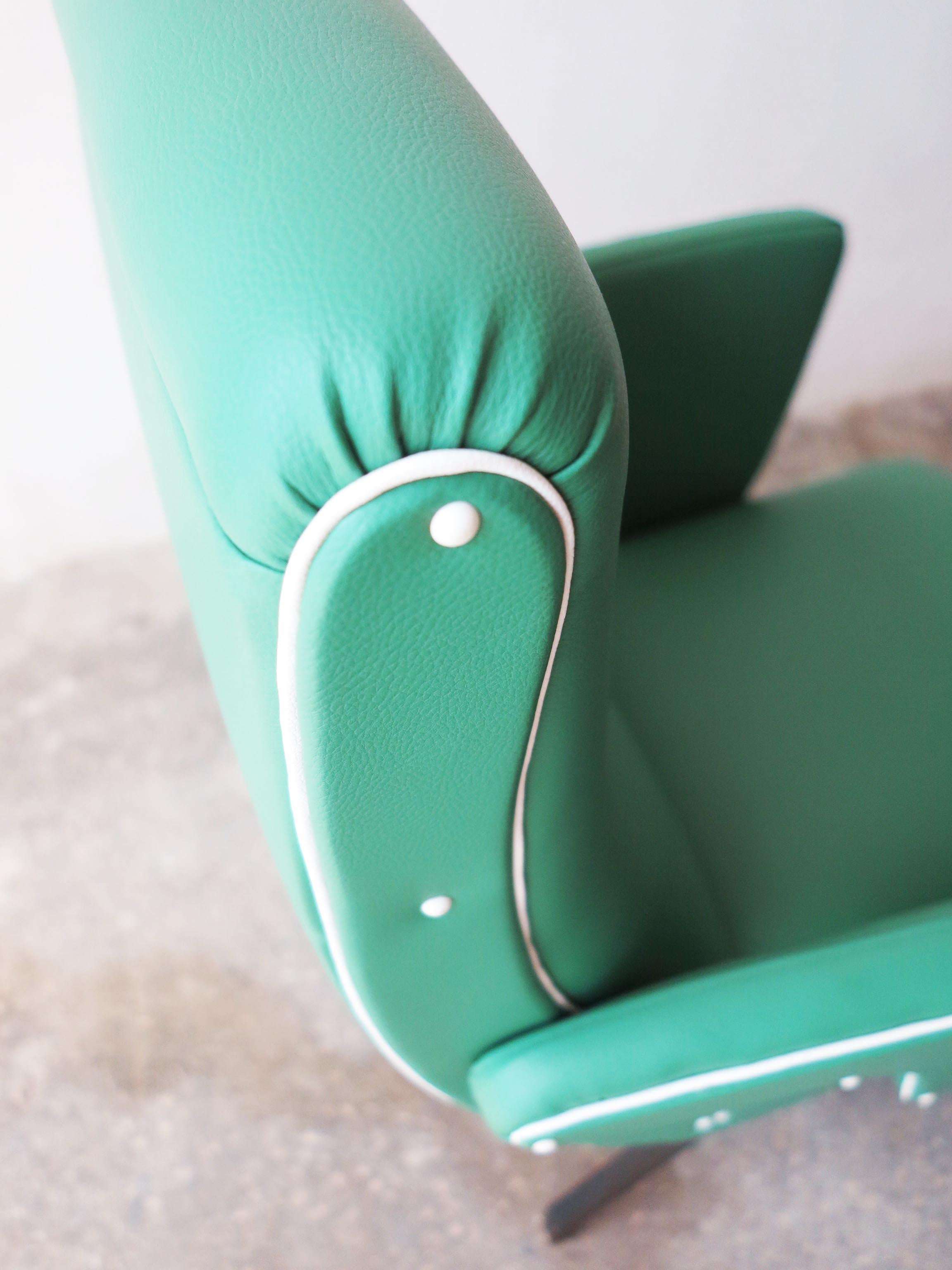 Midcentury Green Italian Armchair in the Style of 