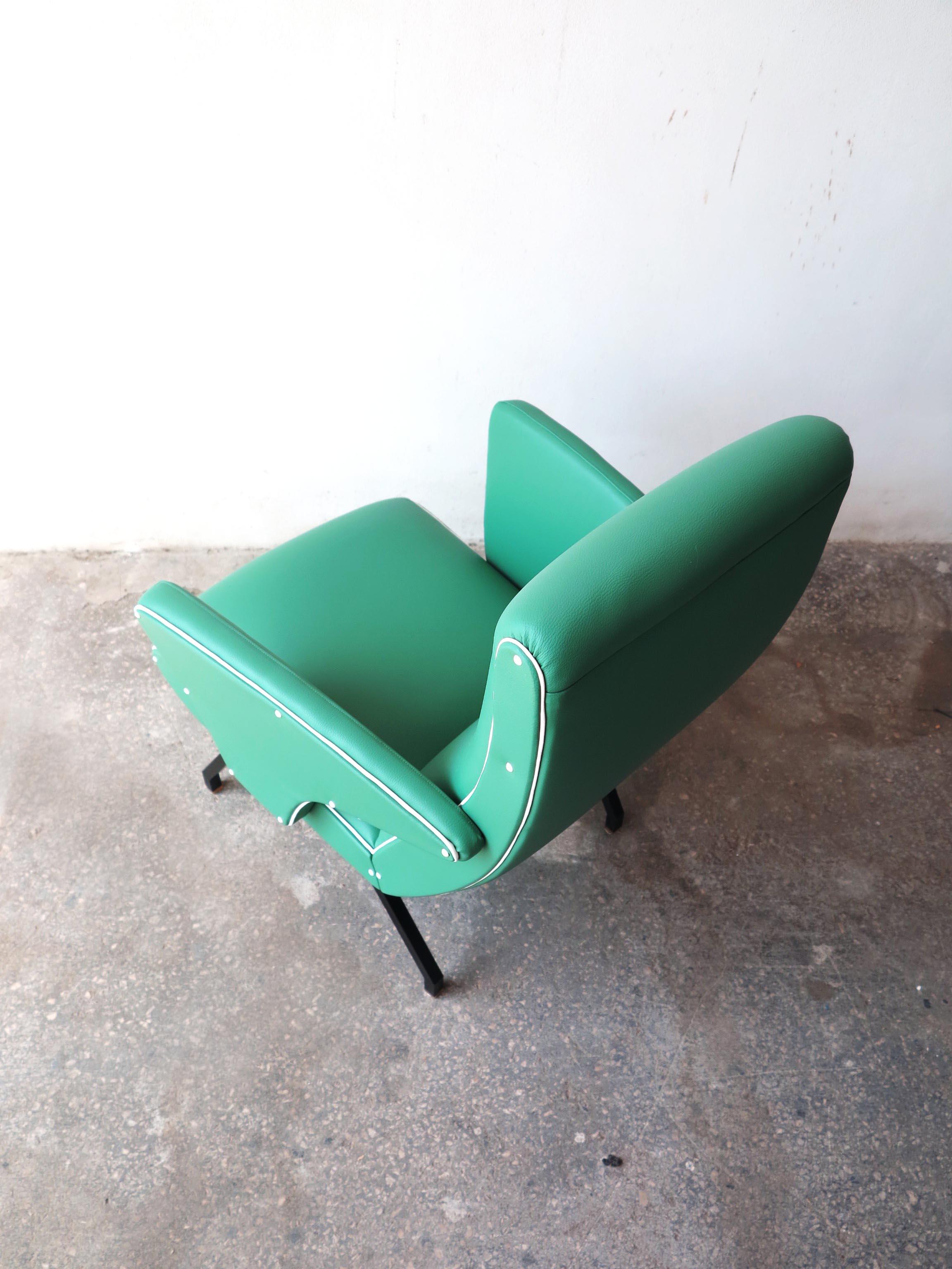 Midcentury Green Italian Armchair in the Style of 