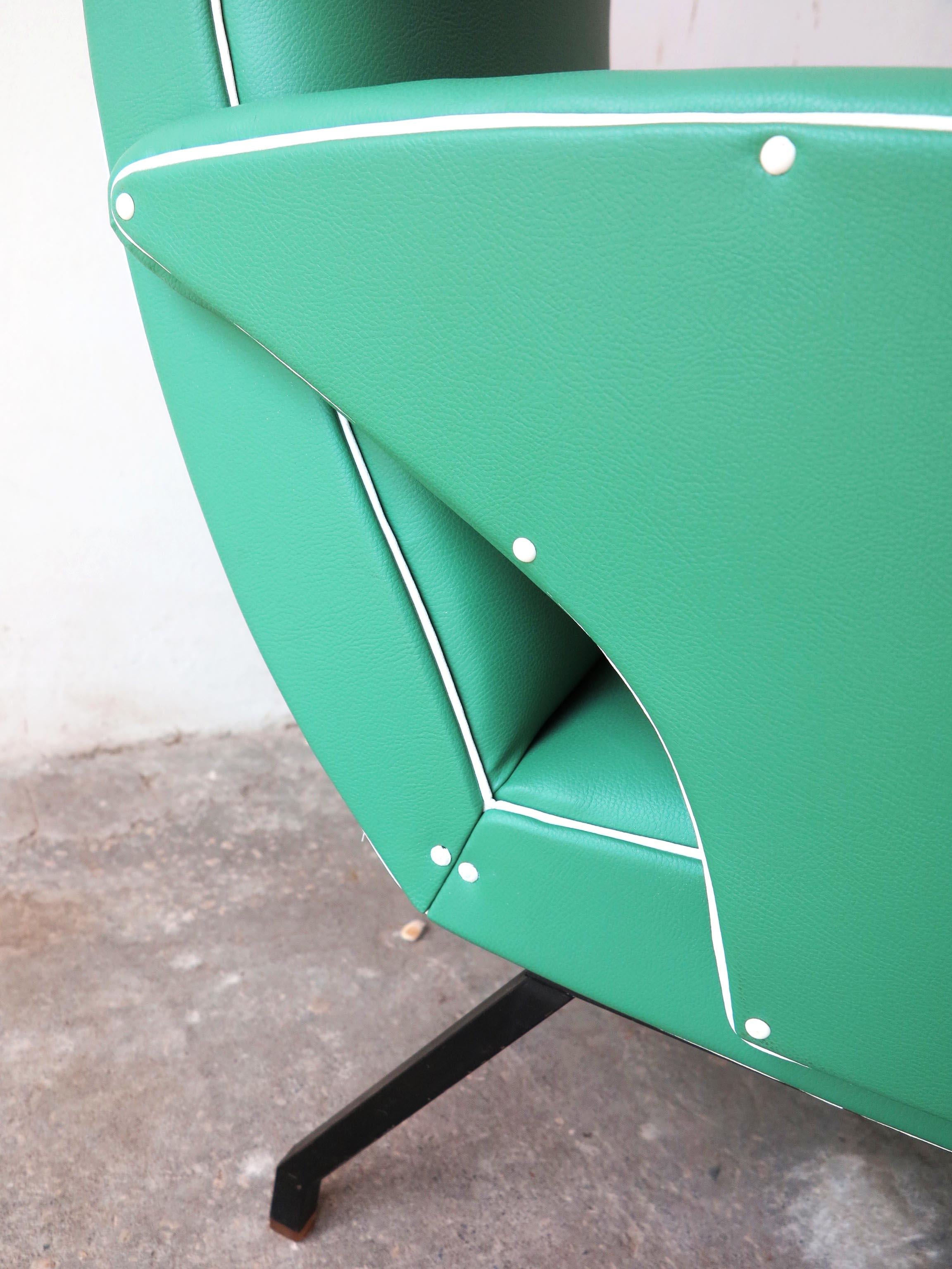 Midcentury Green Italian Armchair in the Style of 