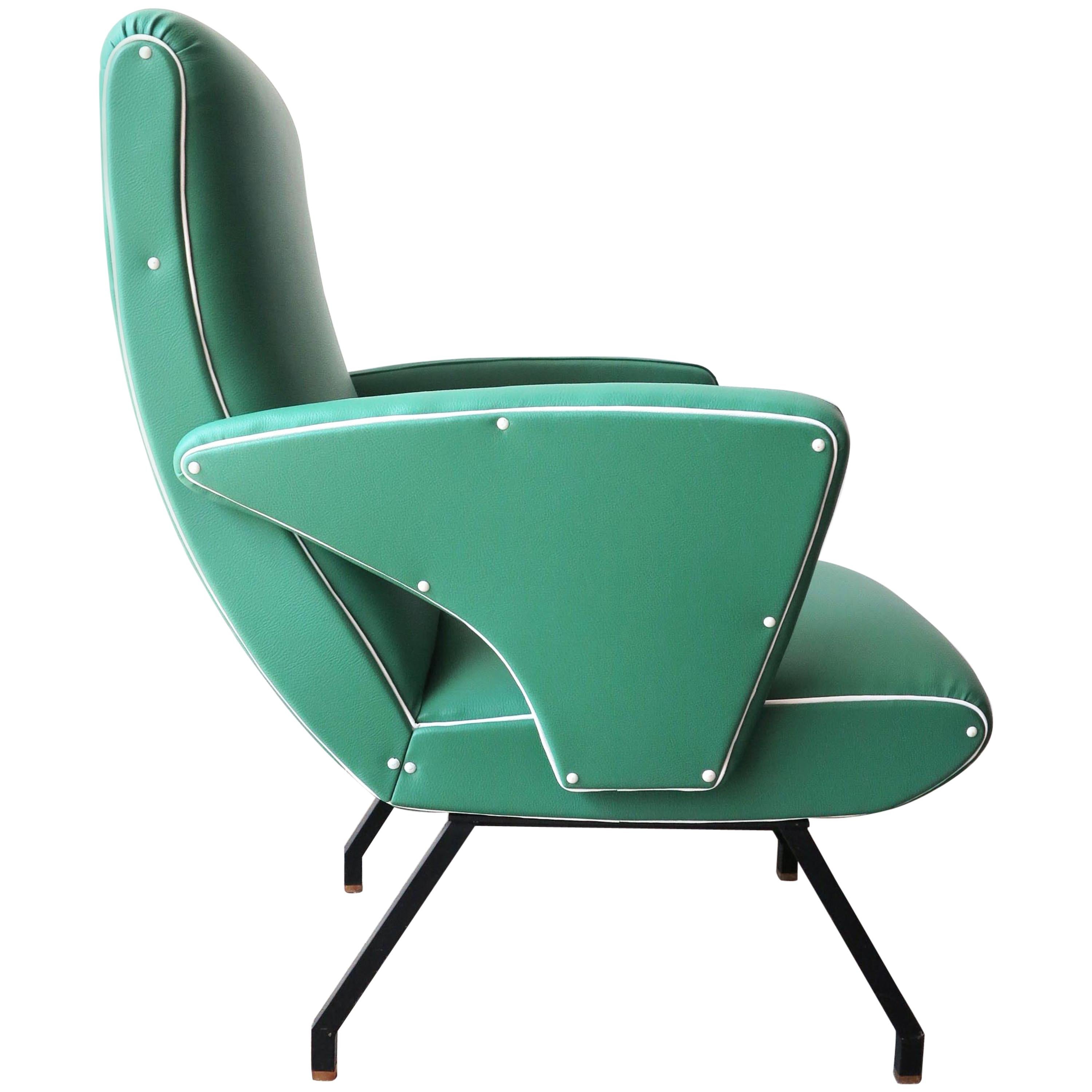 Midcentury Green Italian Armchair in the Style of "Lady Armchair", Marco Zanuso For Sale