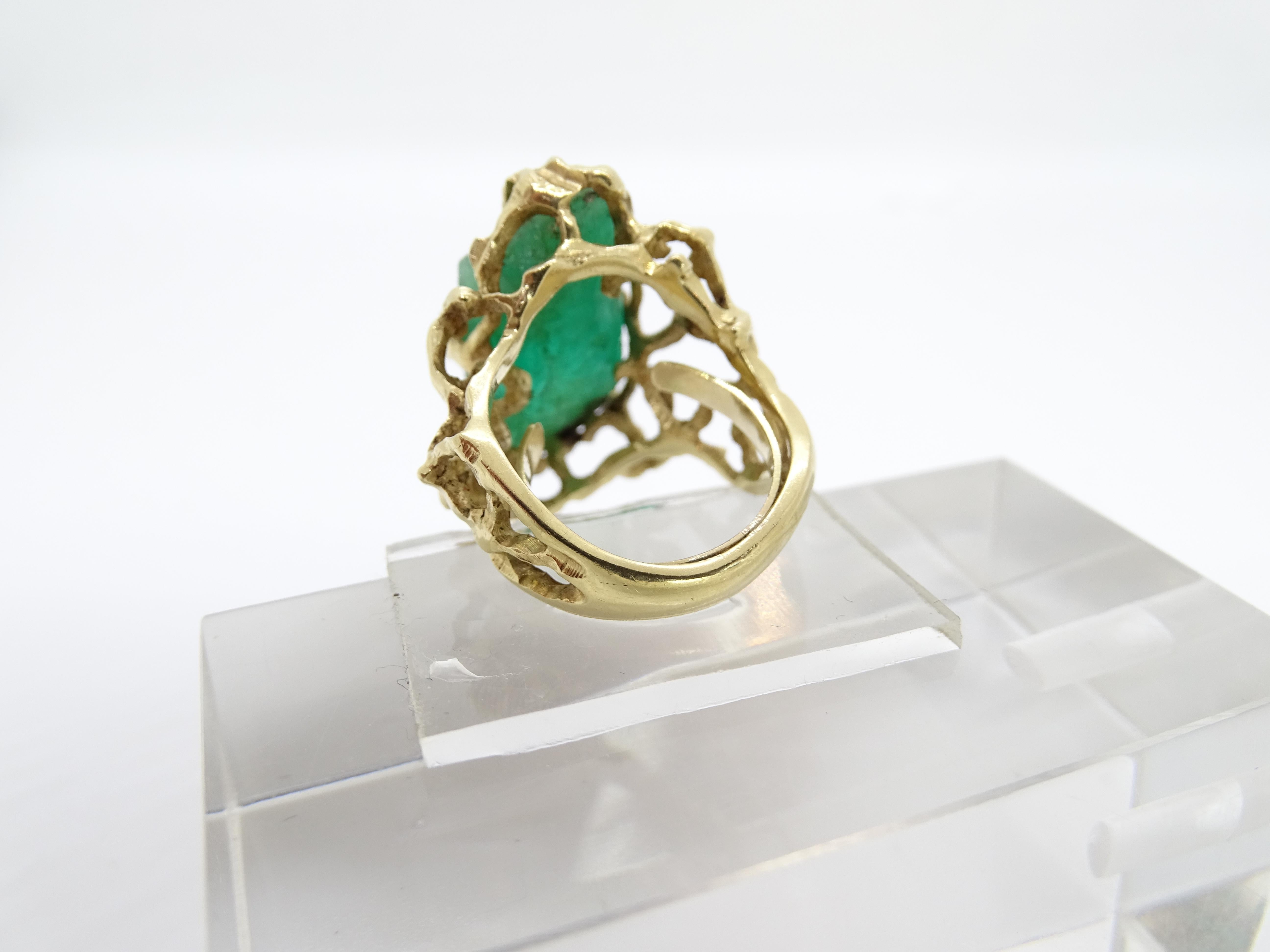 Midcentury green Italian ring, organic design, Beryl, 18kt gold For Sale 9