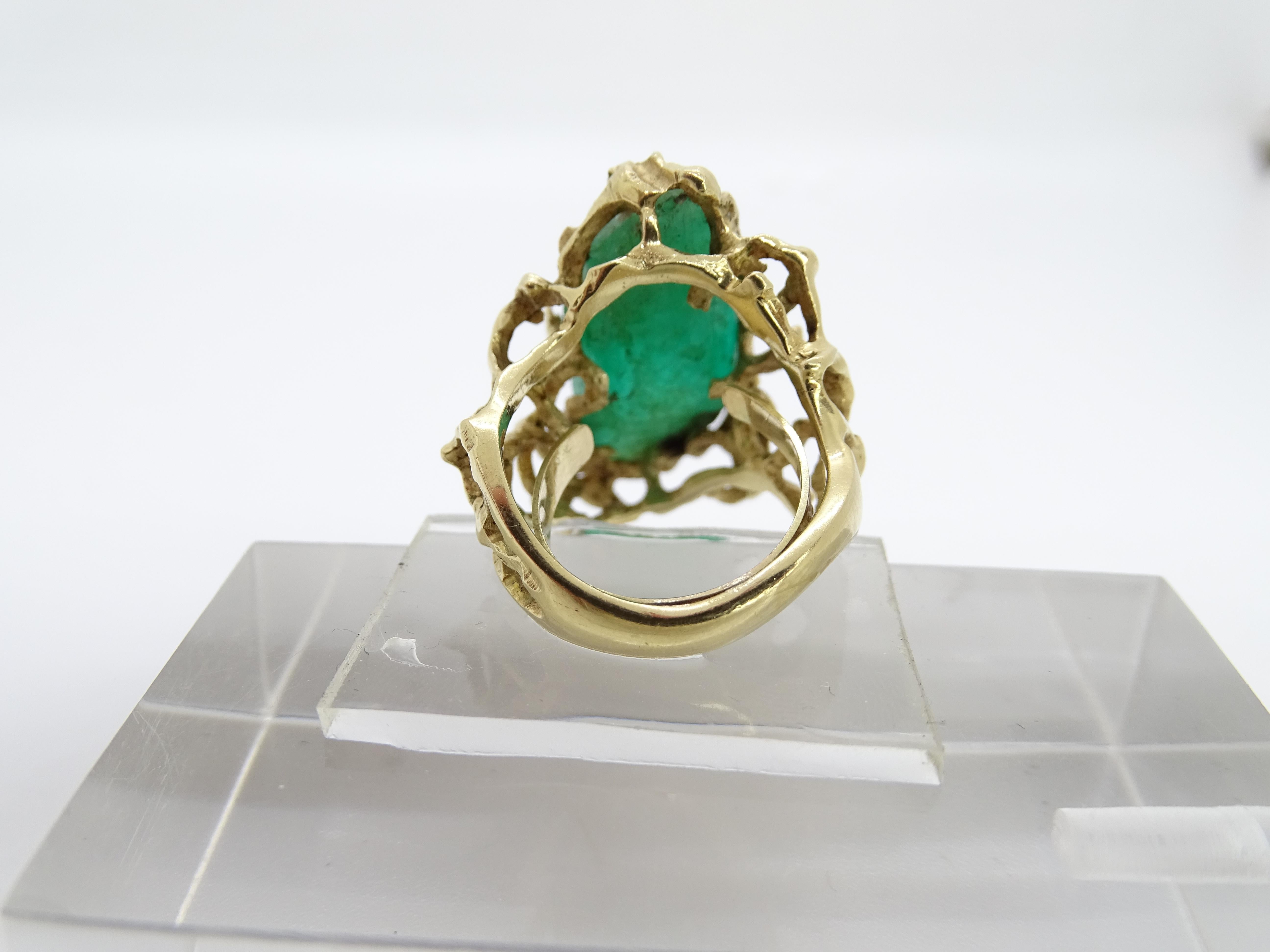 Midcentury green Italian ring, organic design, Beryl, 18kt gold For Sale 10