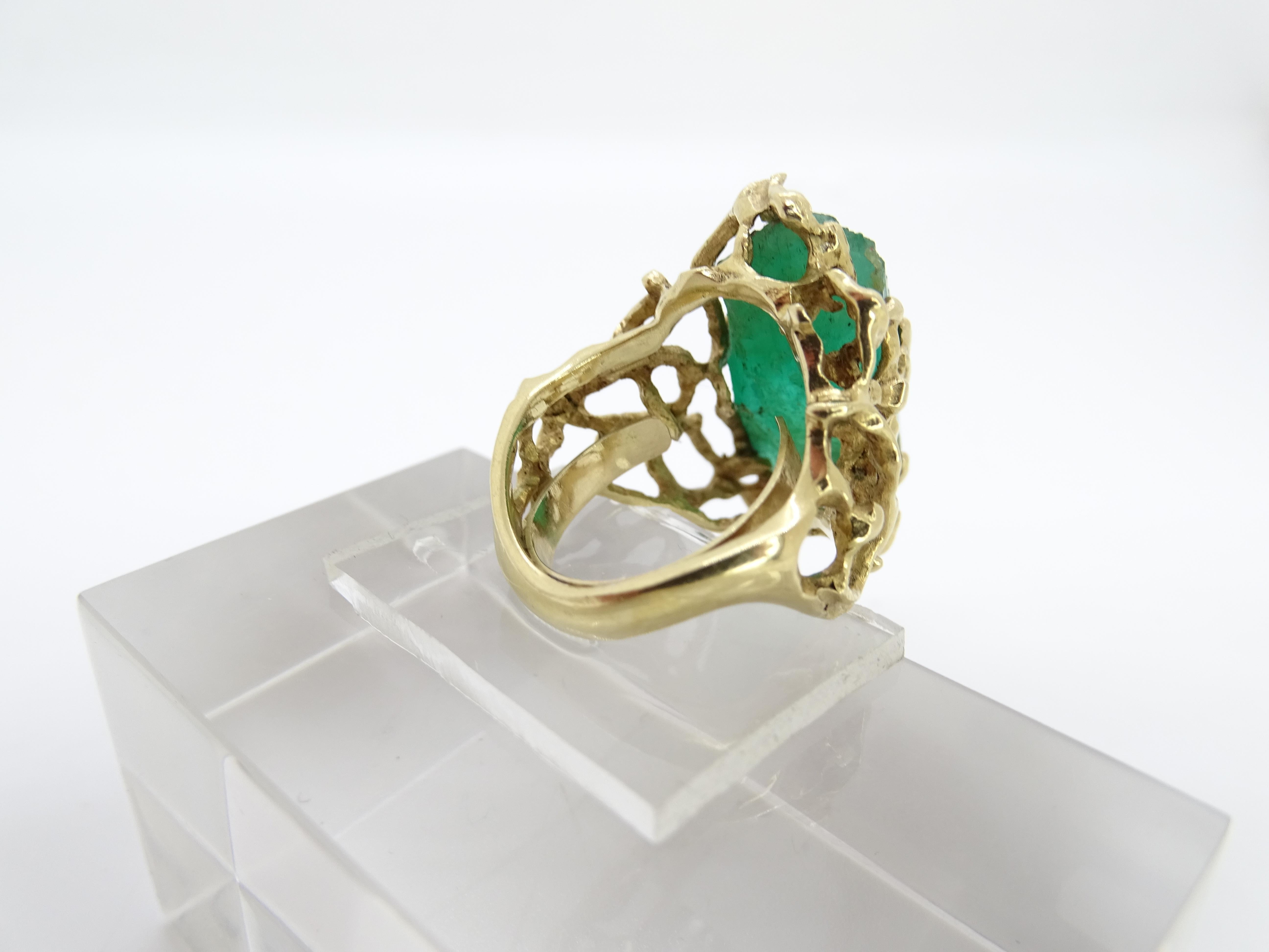 Midcentury green Italian ring, organic design, Beryl, 18kt gold For Sale 11