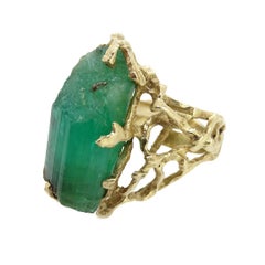 Midcentury green Italian ring, organic design, Beryl, 18kt gold