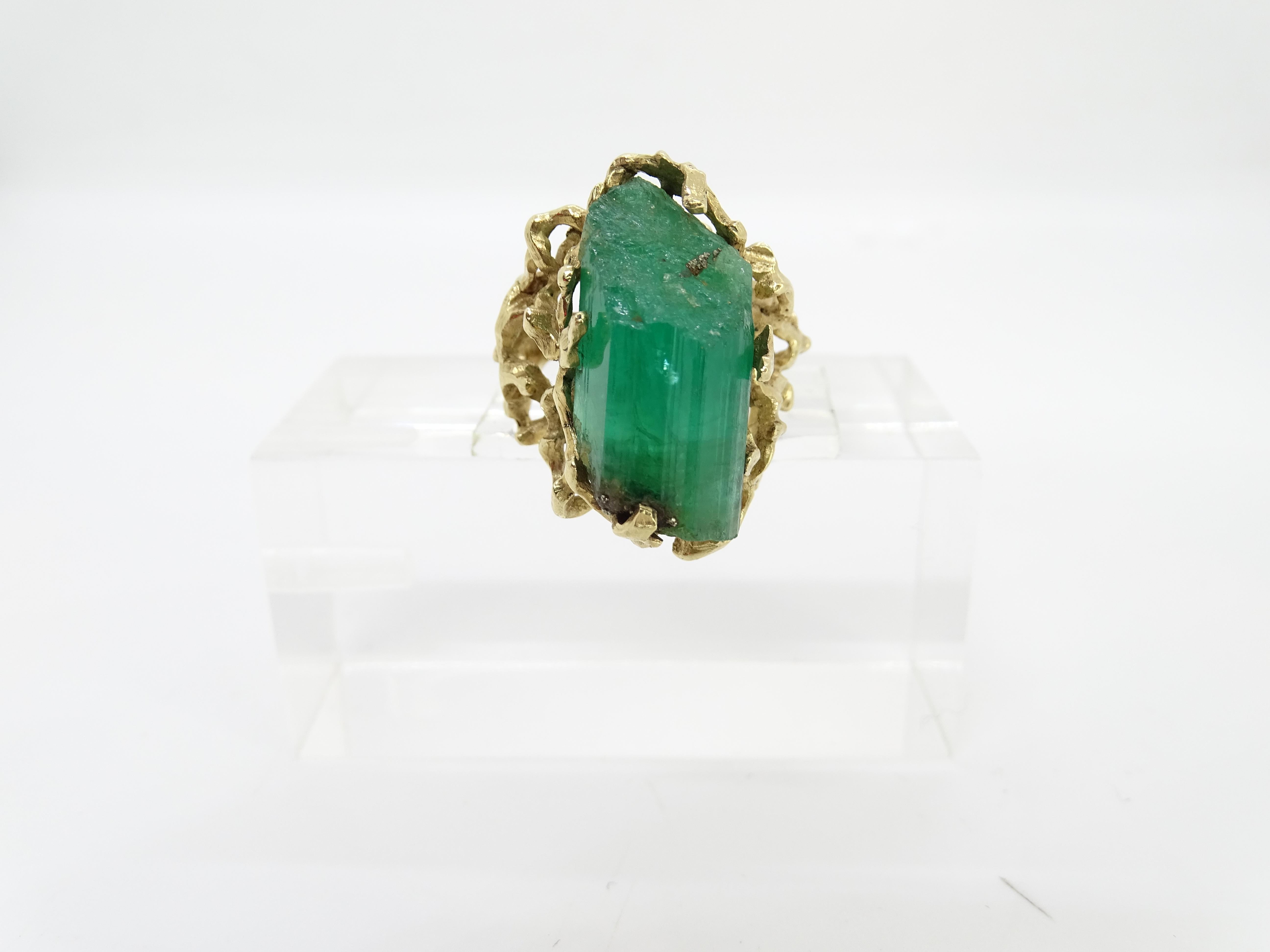 Midcentury green Italian ring, organic design, Beryl, 18kt gold For Sale 3