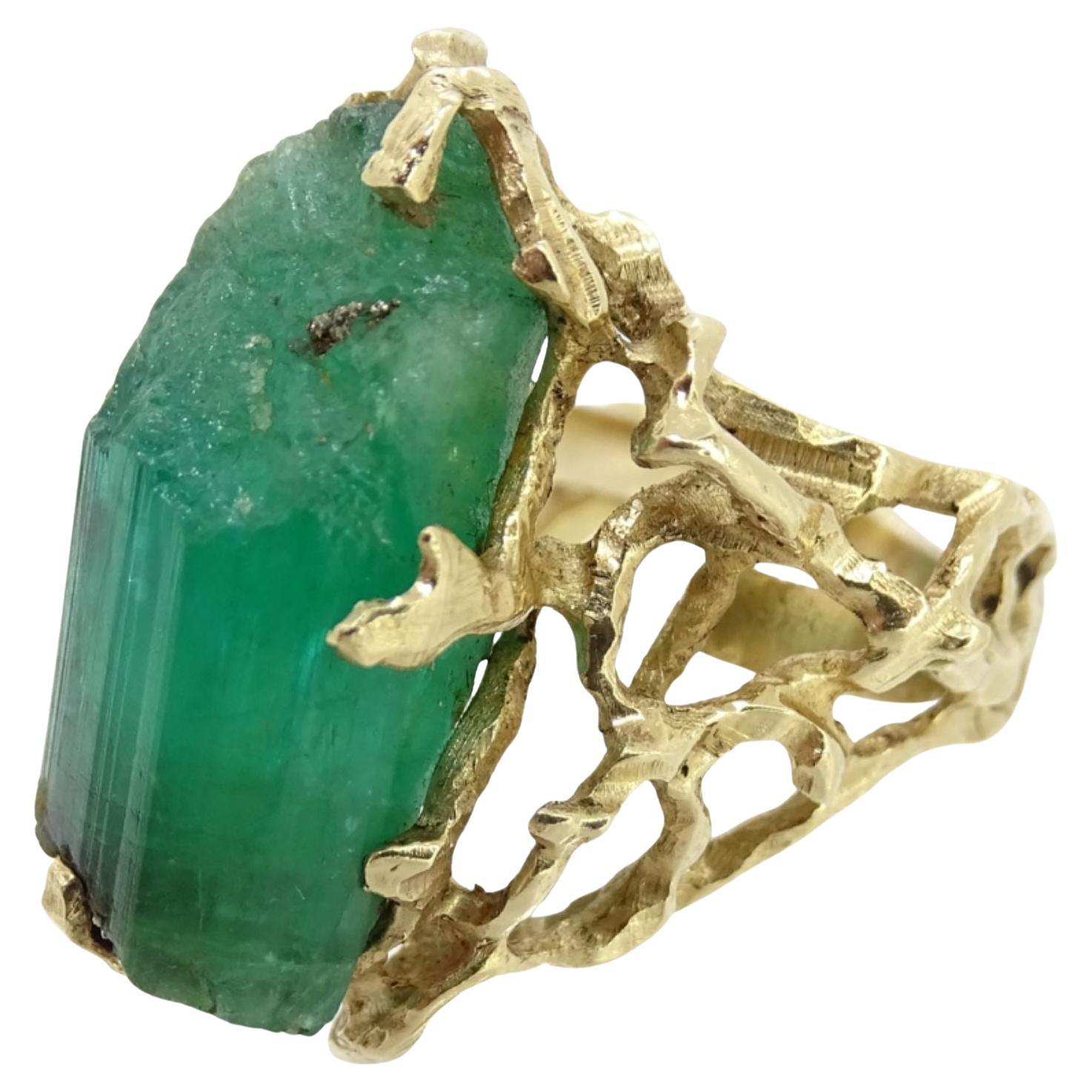 Bague italienne du milieu du siècle dernier, design organique, béryl, or 18 carats en vente