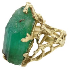Bague italienne du milieu du siècle dernier, design organique, béryl, or 18 carats