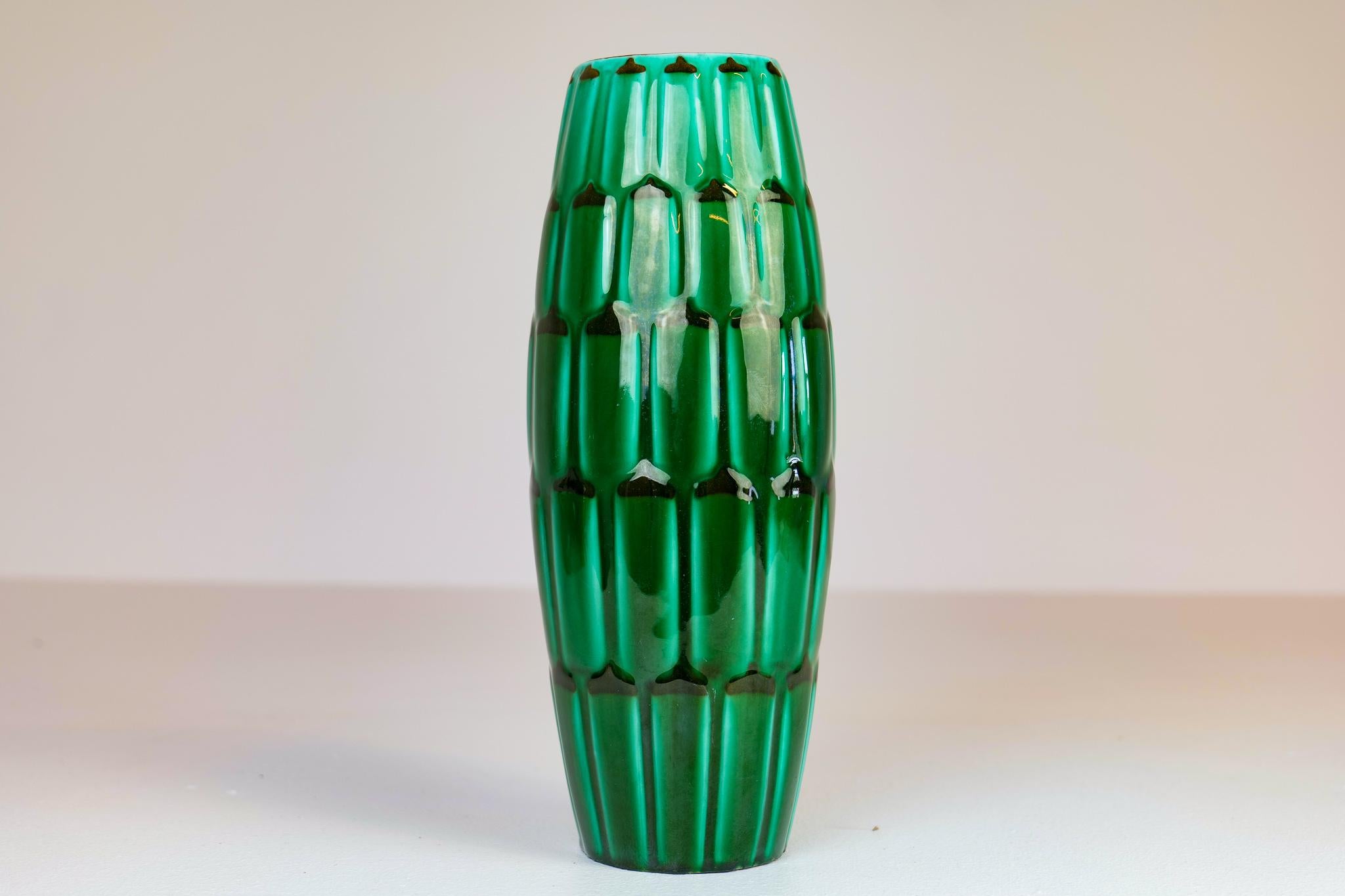 Midcentury Green Large Ceramic Vases and Platter/Bowl Upsala Ekeby 