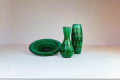 Midcentury Green Large Ceramic Vases and Platter/Bowl Upsala Ekeby "Capri" 1950s