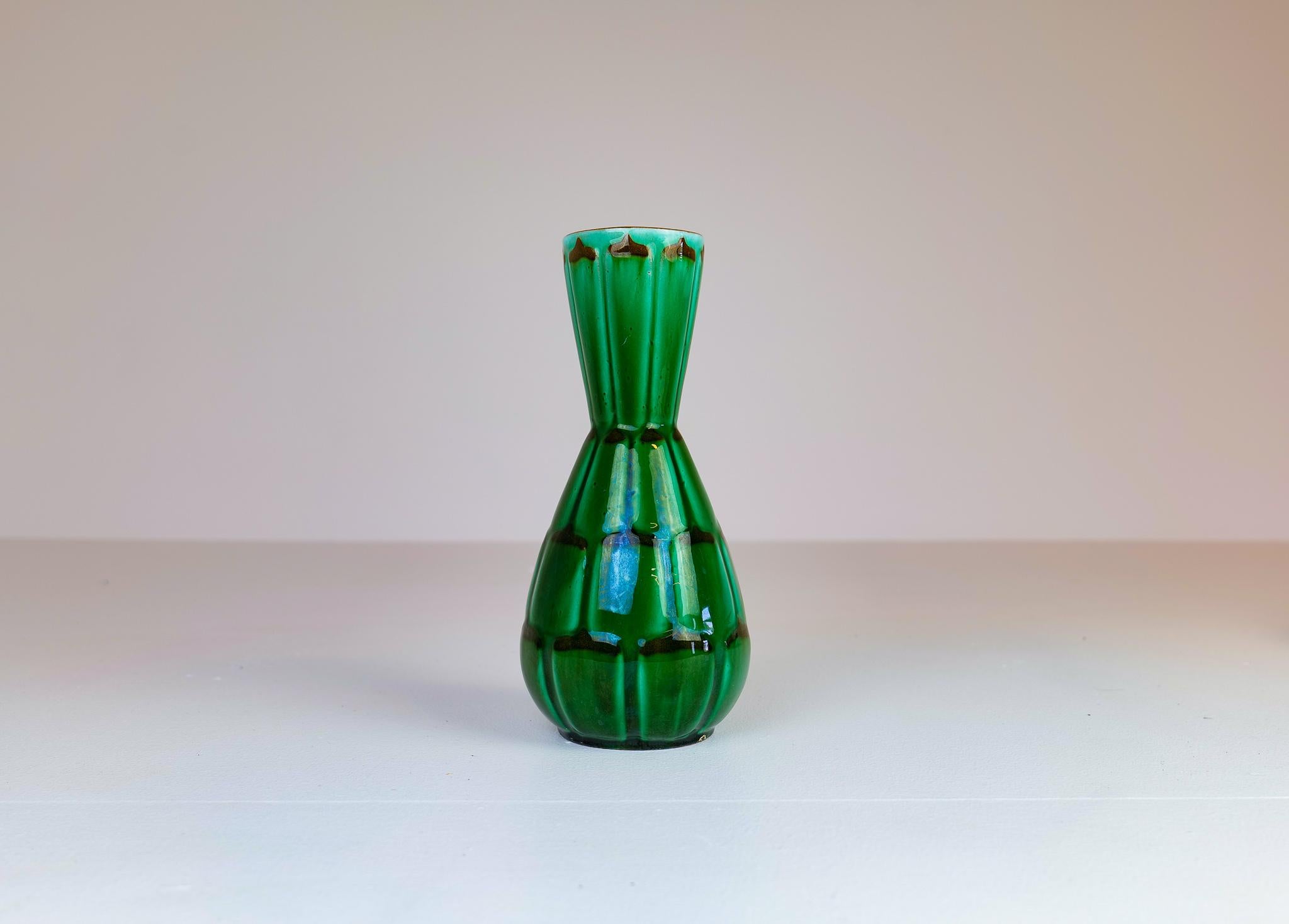 Mid-20th Century Midcentury Green Large Ceramic Vases and Platter/Bowl Upsala Ekeby 
