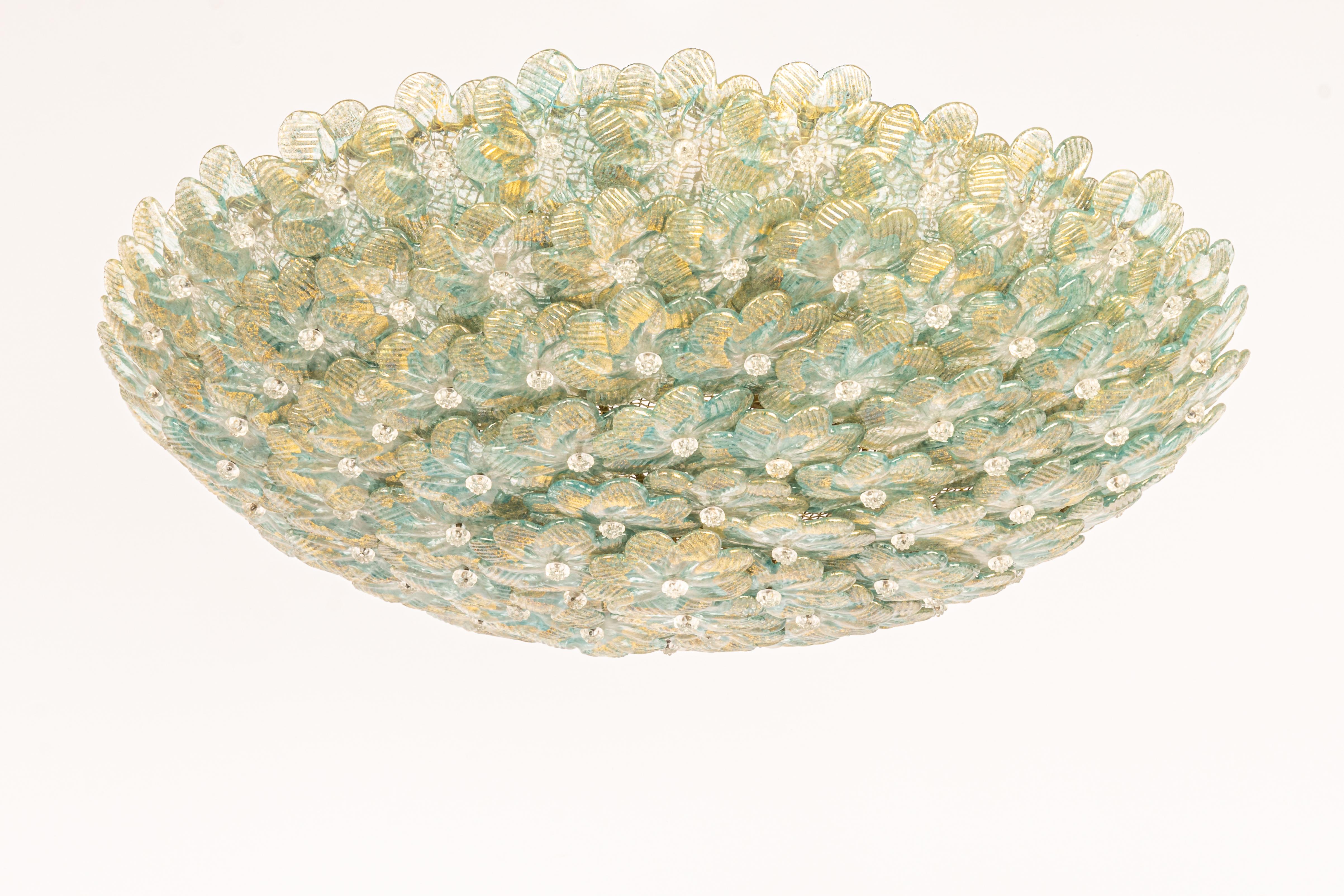 Mid-Century Modern Midcentury Green Murano Glass Ceiling Fixture by Barovier & Toso, Italy, 1960s For Sale