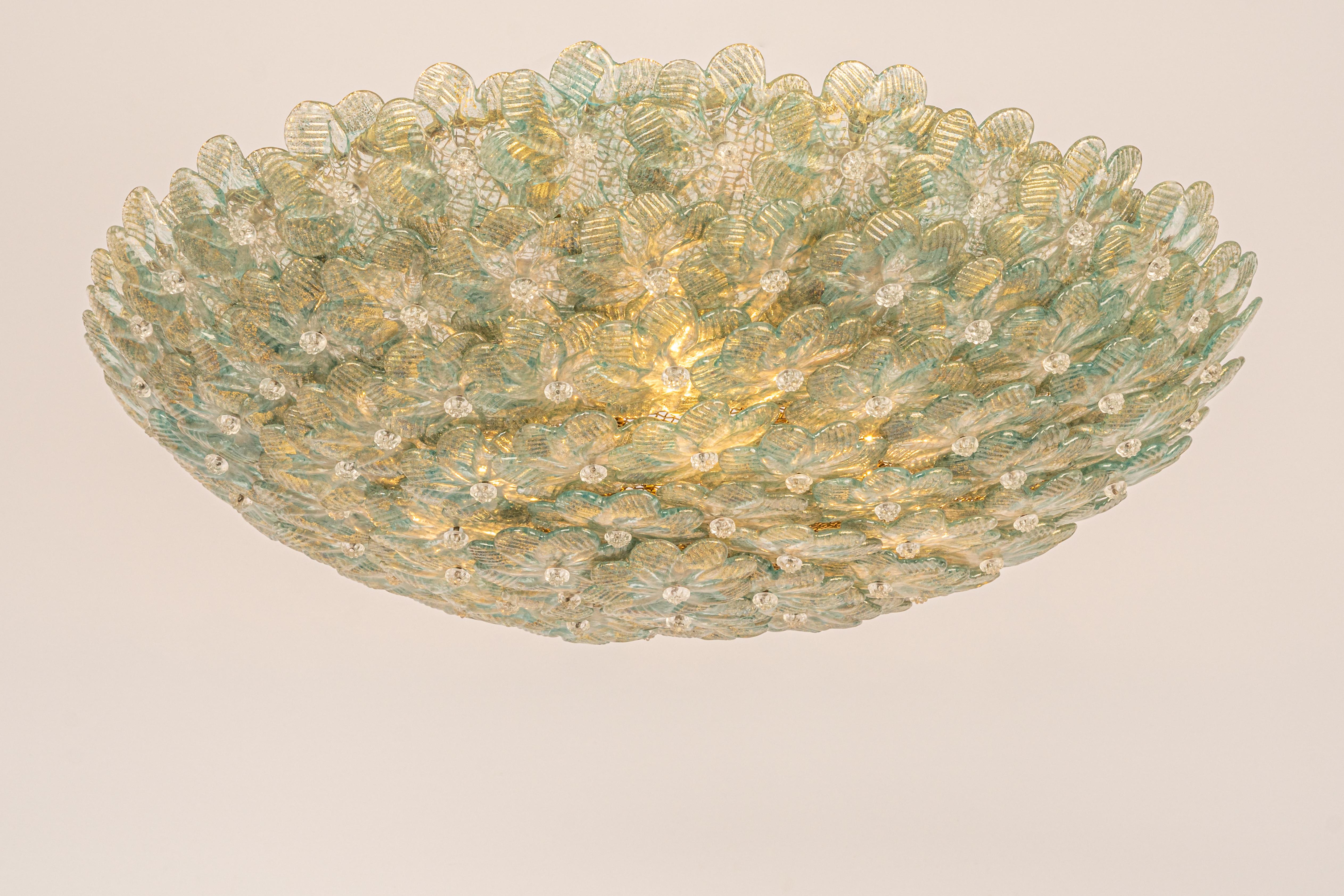 Midcentury Green Murano Glass Ceiling Fixture by Barovier & Toso, Italy, 1960s For Sale 2