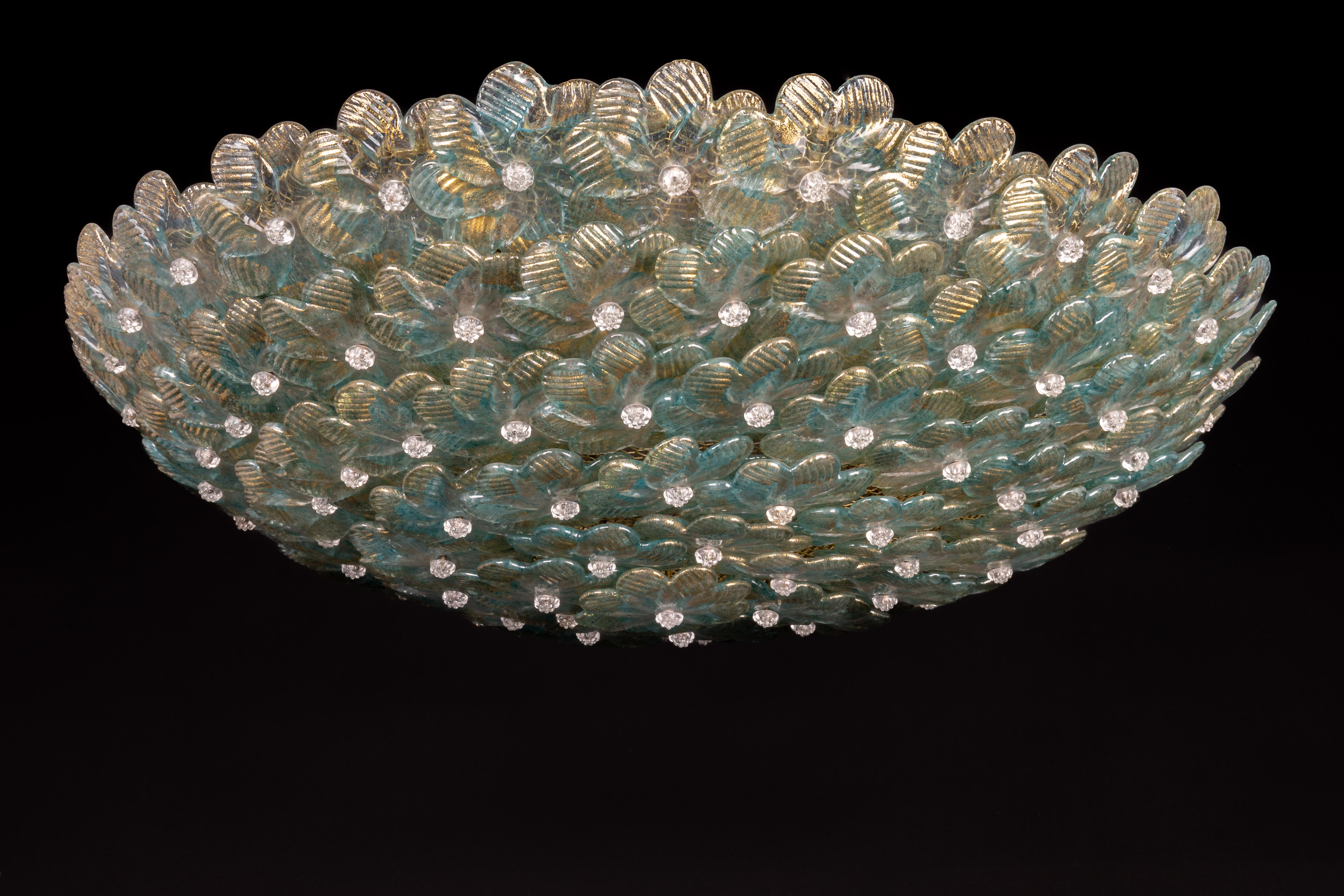 Midcentury Green Murano Glass Ceiling Fixture by Barovier & Toso, Italy, 1960s For Sale 4