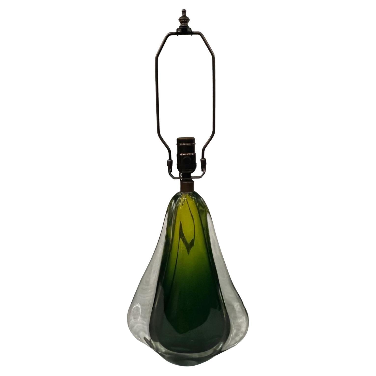 Mid-Century Green Murano Glass Lamp For Sale