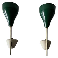 Vintage Midcentury Green Shade Pair of Sconces, 1950s, Italy