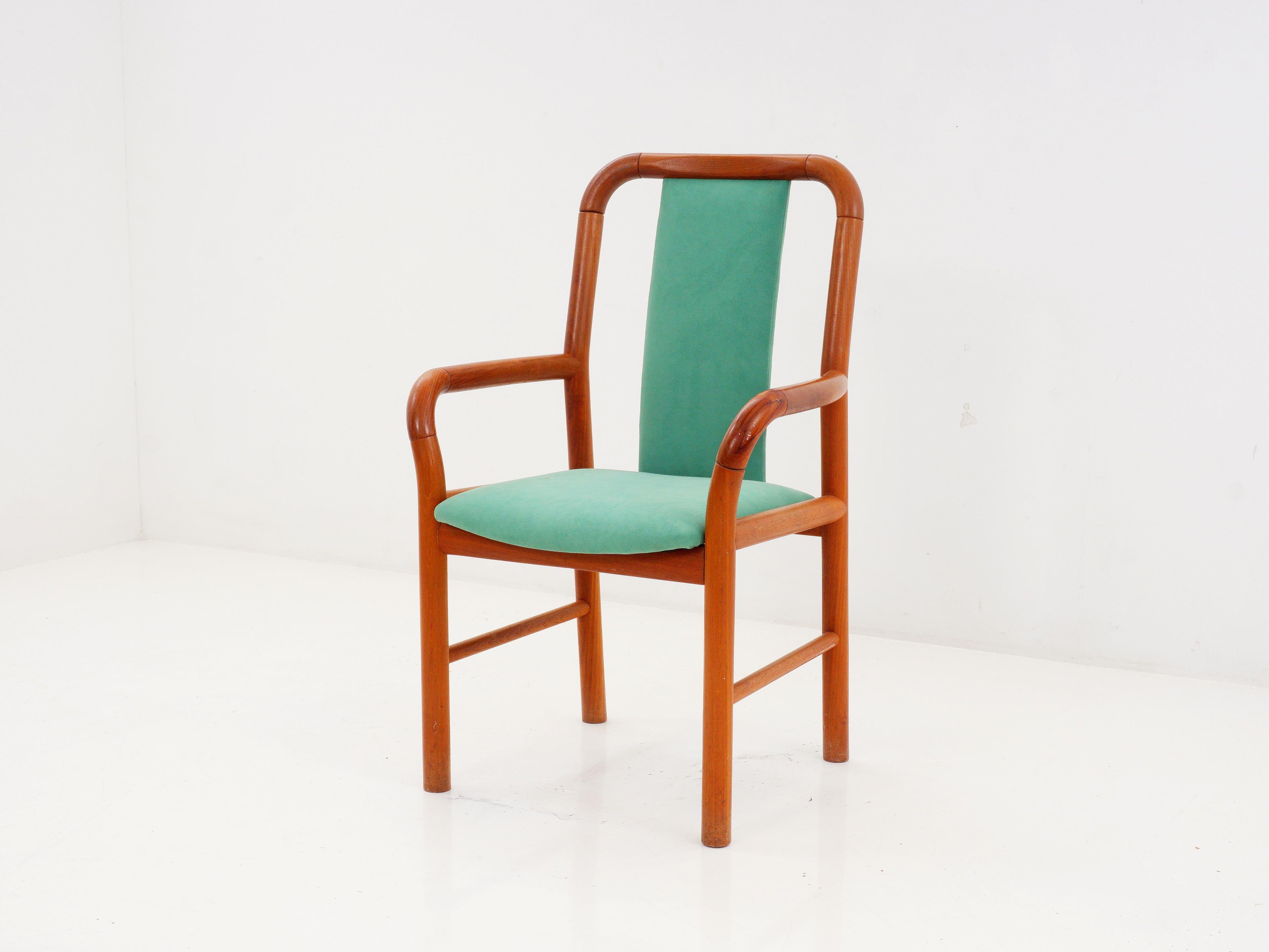 Velvet Midcentury Green Upholstered Dining Chairs, 1970s For Sale