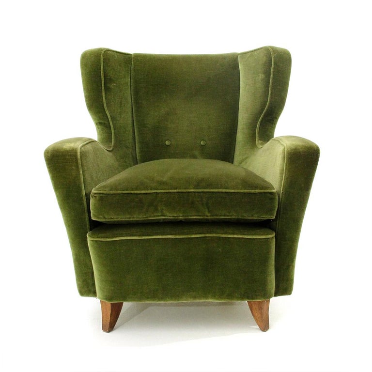 Midcentury Green Velvet Armchair, 1950s at 1stDibs