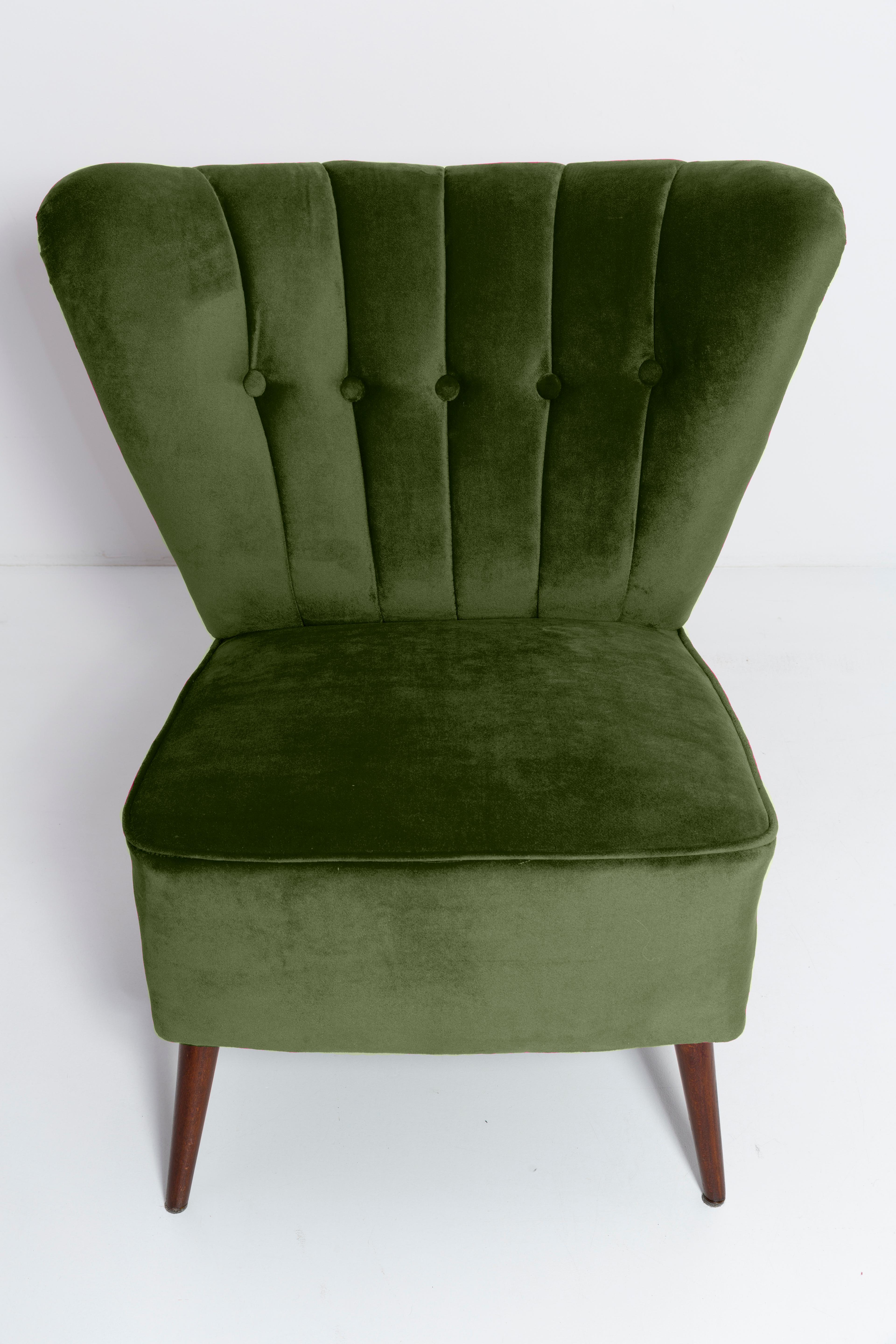 20th Century Midcentury Green Velvet Club Armchair, Europe, 1960s For Sale