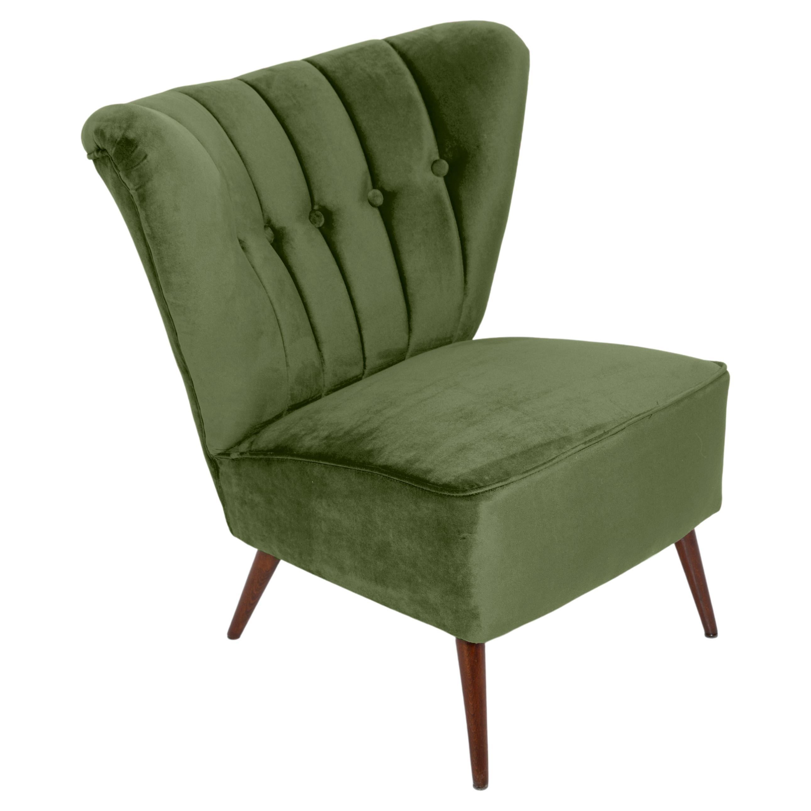 Midcentury Green Velvet Club Armchair, Europe, 1960s For Sale