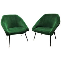 Midcentury Green Velvet Cocktail Chairs, 1960s