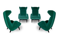 Midcentury Green Velvet French Armchair, 1950