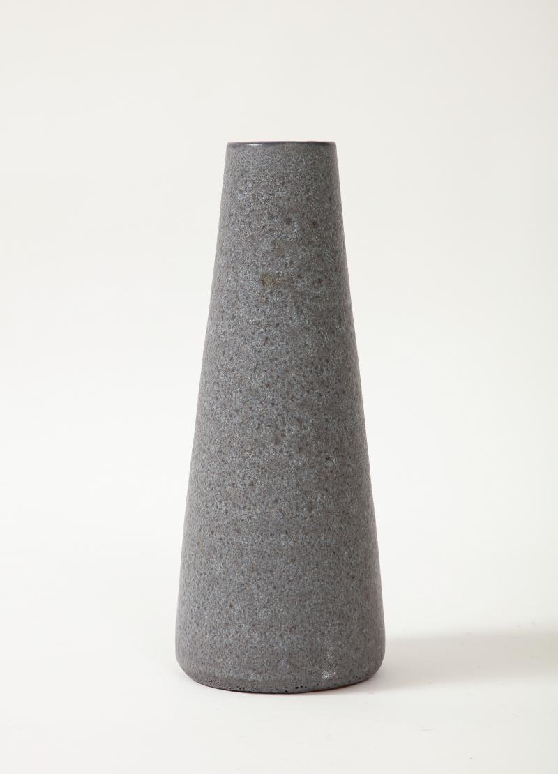 Minimalist Midcentury Grey and Black Cylindrical Lava Glazed Vase For Sale