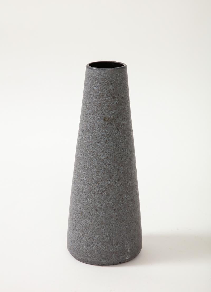 European Midcentury Grey and Black Cylindrical Lava Glazed Vase For Sale