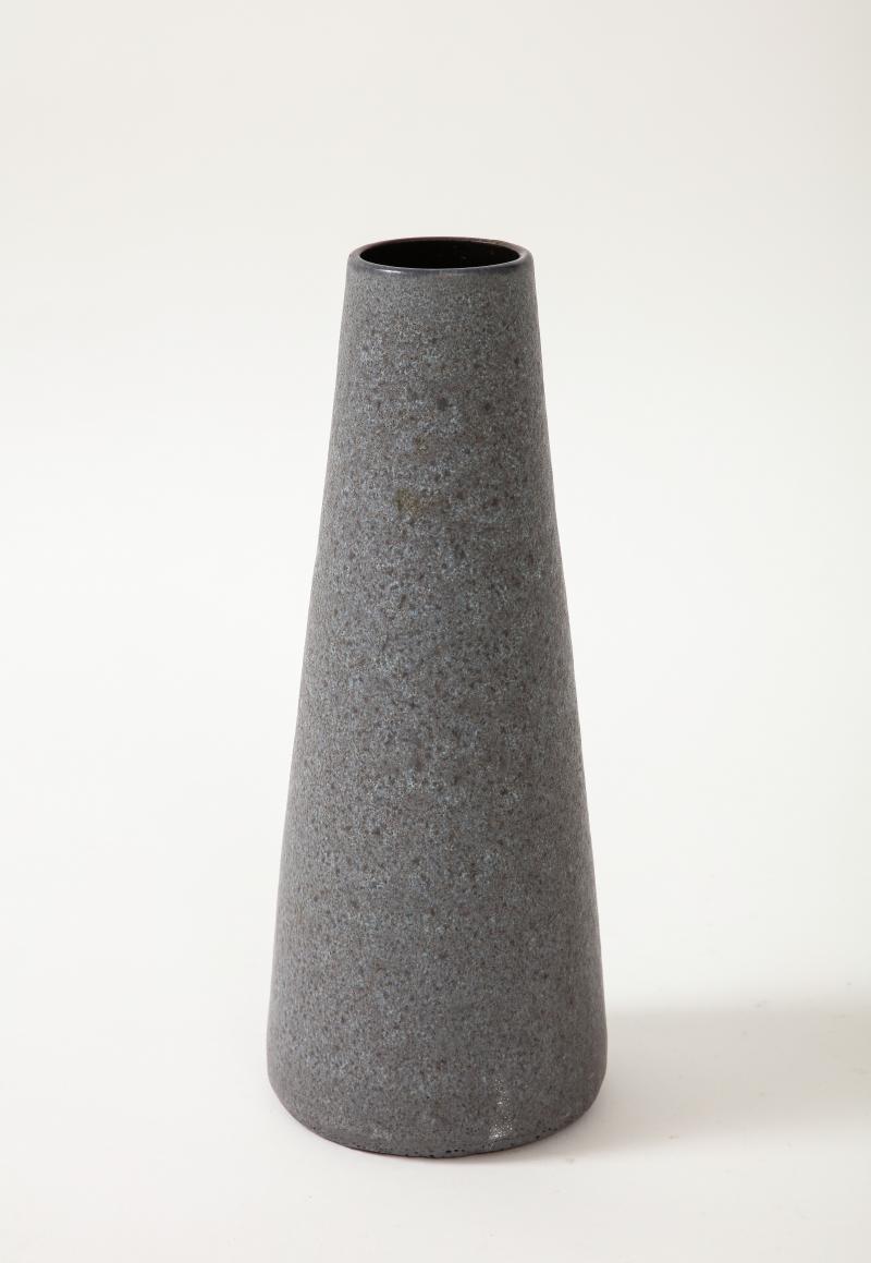 Midcentury Grey and Black Cylindrical Lava Glazed Vase In Excellent Condition For Sale In New York City, NY