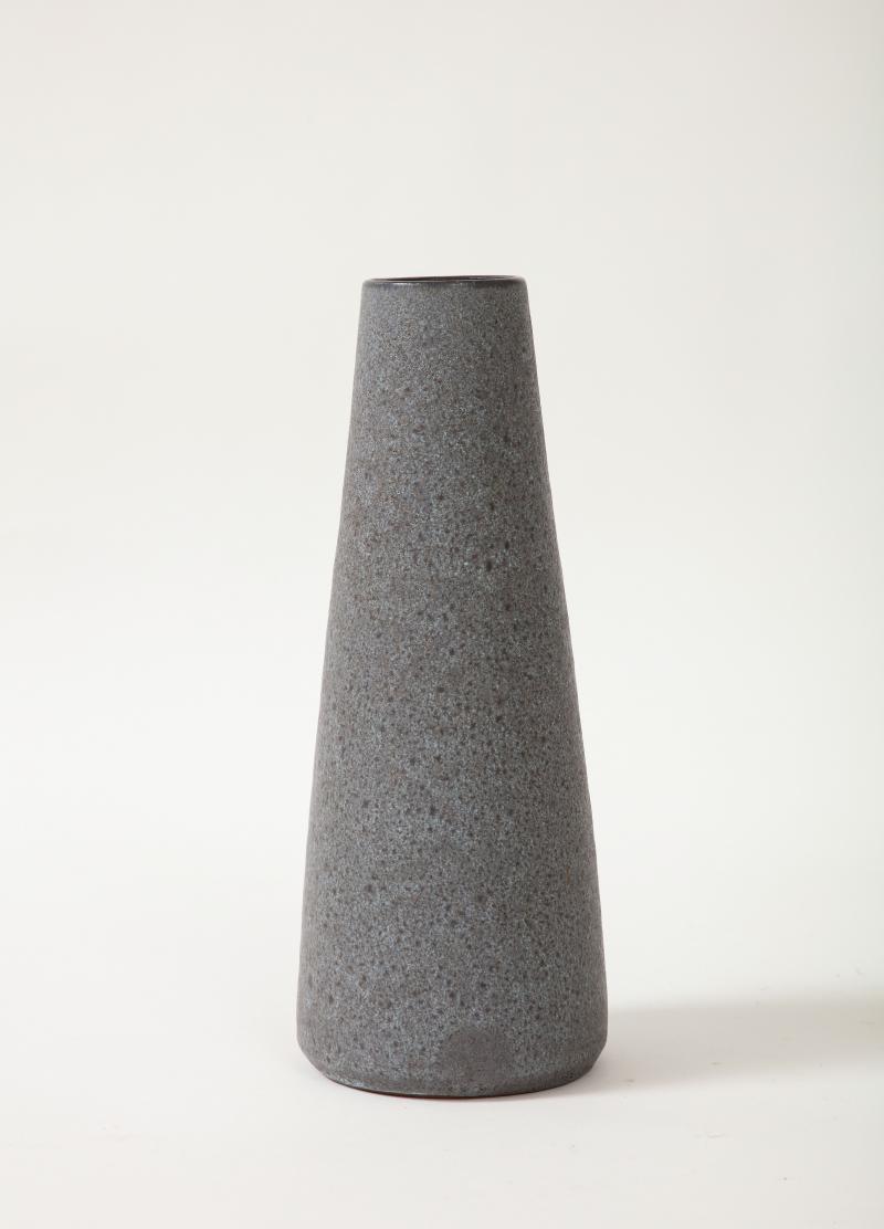 Ceramic Midcentury Grey and Black Cylindrical Lava Glazed Vase For Sale