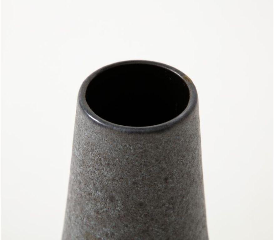 Midcentury Grey and Black Cylindrical Lava Glazed Vase For Sale 1