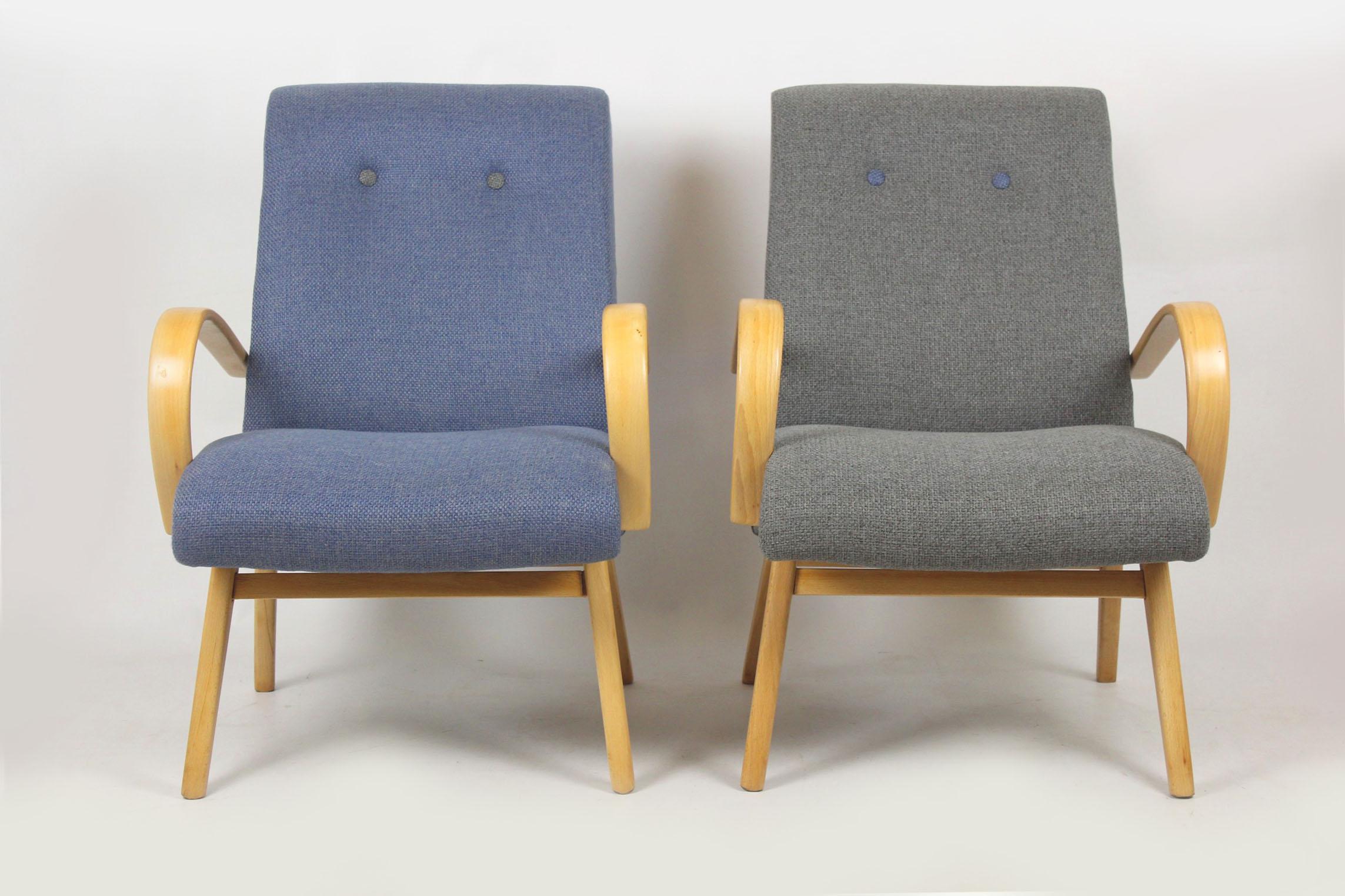 Mid-Century Modern Midcentury Grey and Blue Lounge Chairs, 1960s, Set of Two