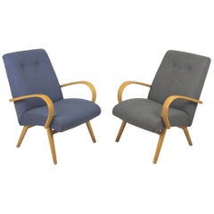 Midcentury Grey and Blue Lounge Chairs, 1960s, Set of Two