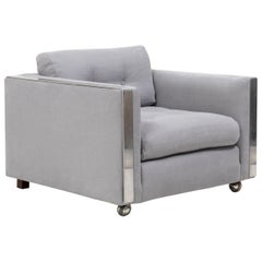 Mid Century Grey and Chrome Frame Armchair in the Style of Milo Baughman