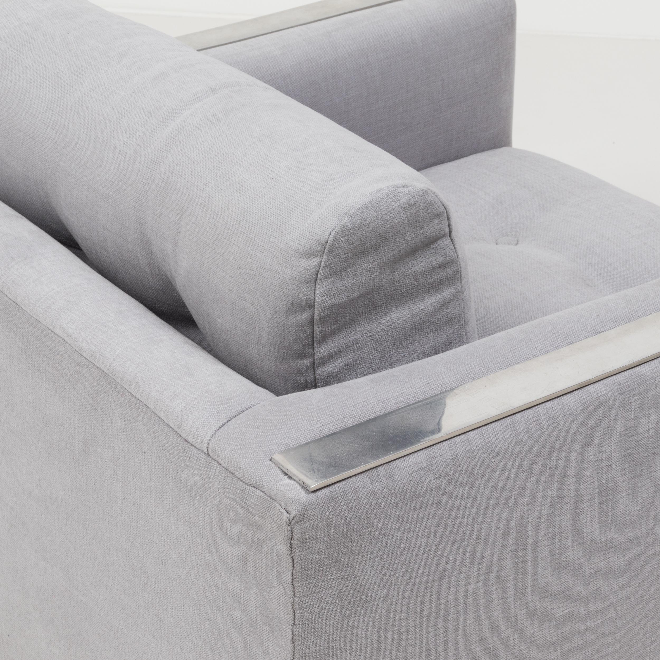 Fabric Midcentury Grey and Chrome Frame Armchair in the Style of Milo Baughman