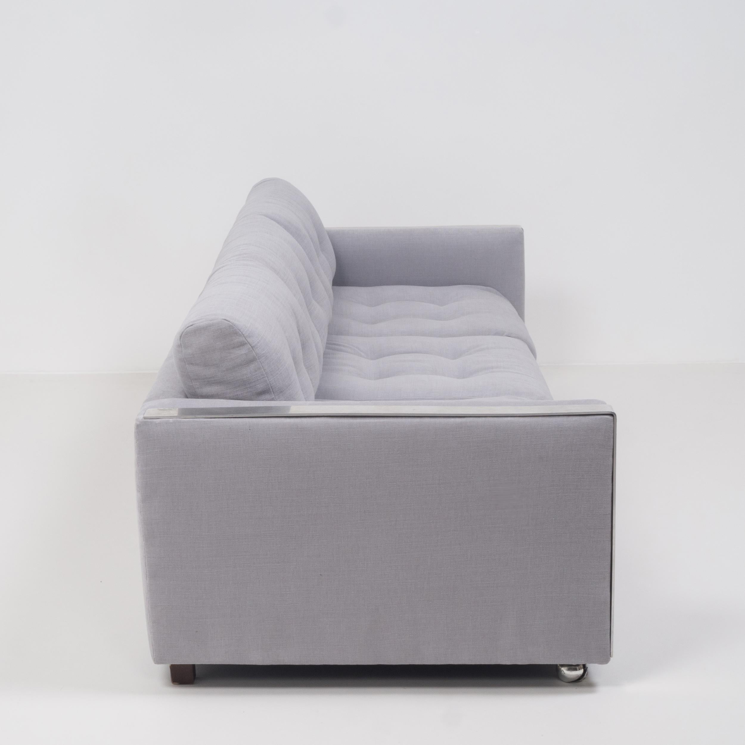 Mid-Century Modern Midcentury Grey and Chrome Frame Three-Seat Sofa in the Style of Milo Baughman