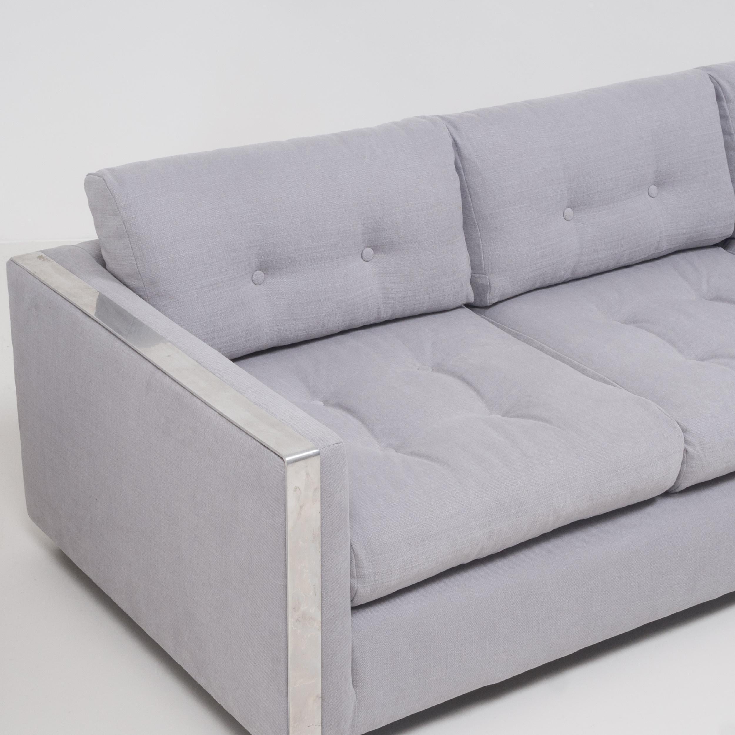 Mid-20th Century Midcentury Grey and Chrome Frame Three-Seat Sofa in the Style of Milo Baughman