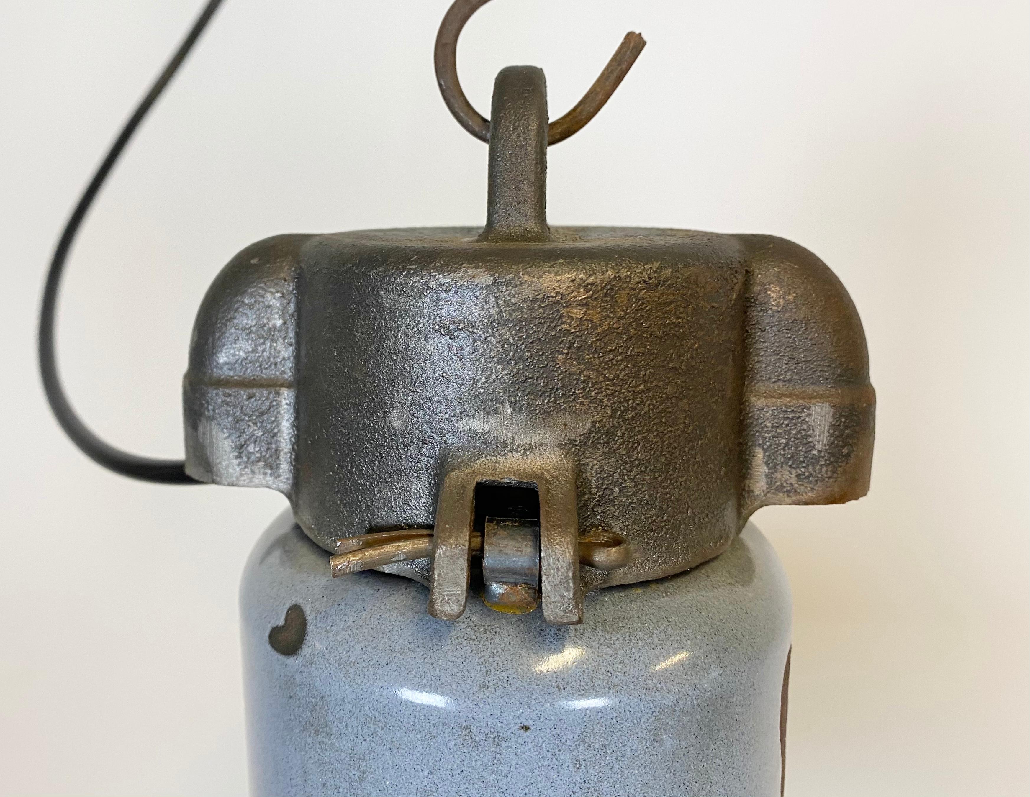 20th Century Midcentury Grey Enamel Industrial Ceiling Lamp, 1950s For Sale