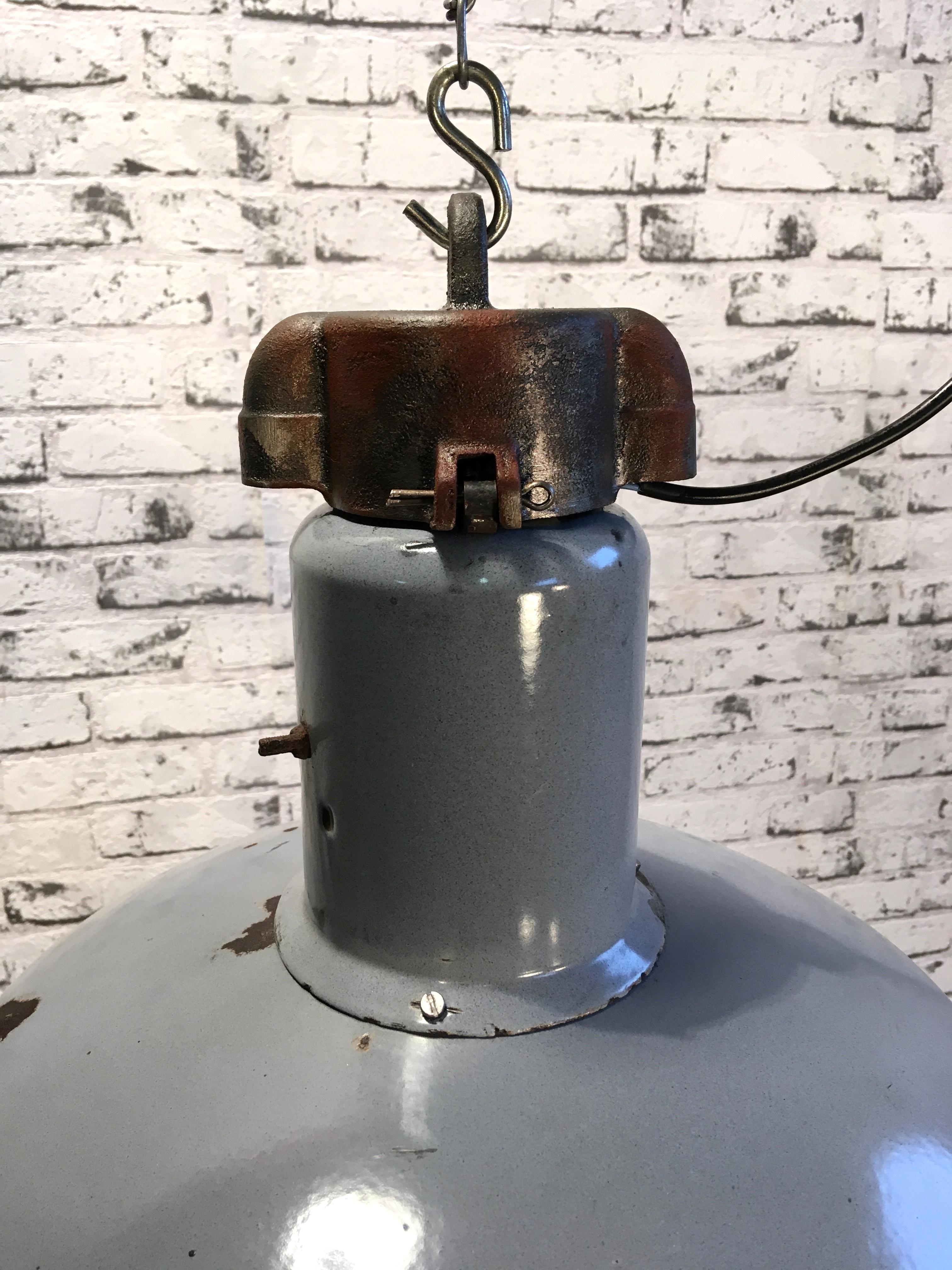 Cast Midcentury Grey Industrial Ceiling Lamp, 1950s
