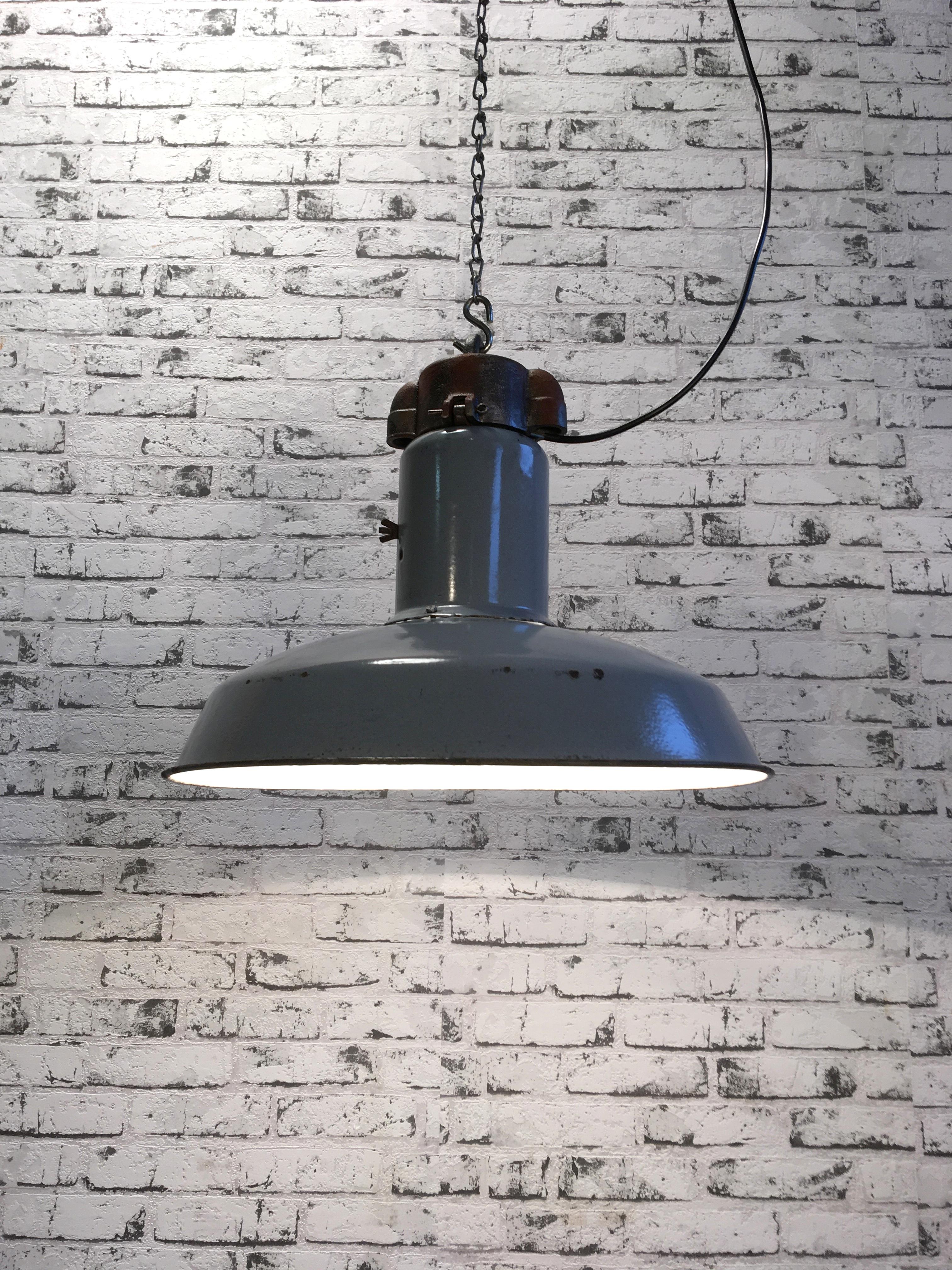 20th Century Midcentury Grey Industrial Ceiling Lamp, 1950s