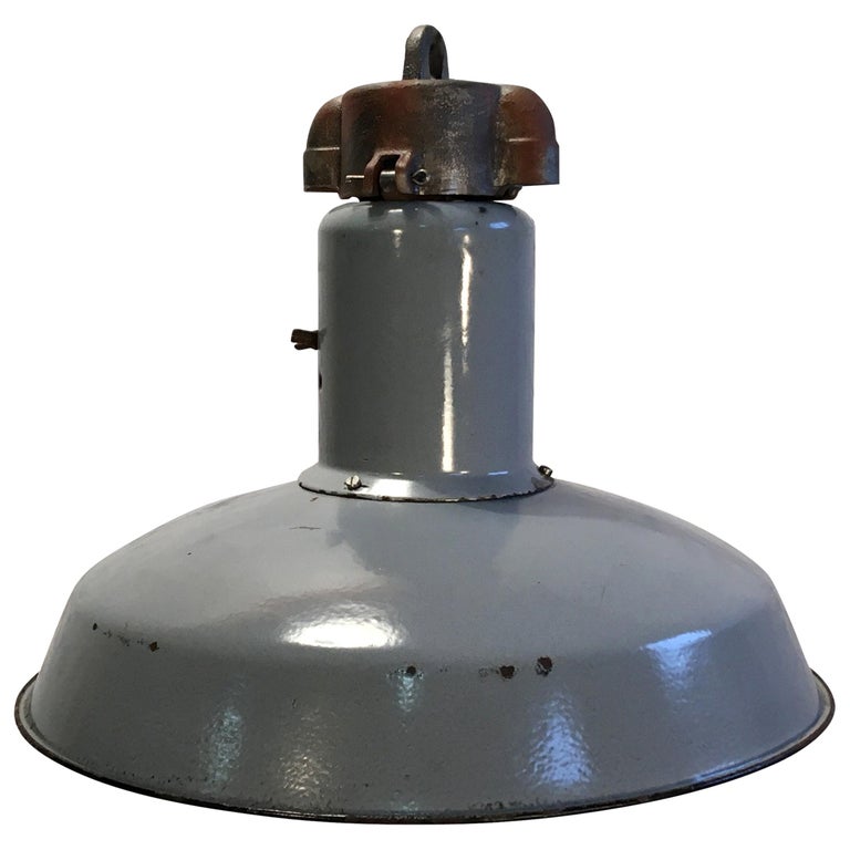 Midcentury Grey Industrial Ceiling Lamp 1950s