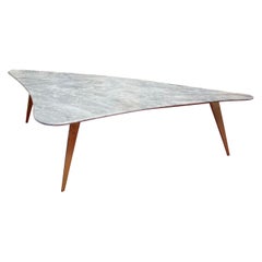 Midcentury Grey Marble and Brass Coffee Table, Italy, 1960s