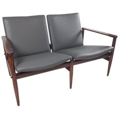 Midcentury Grey Wood Scandinavian Style Loveseat Sofa Made in Italy, 1950s