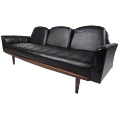 Midcentury Grid Tufted Vinyl Sofa