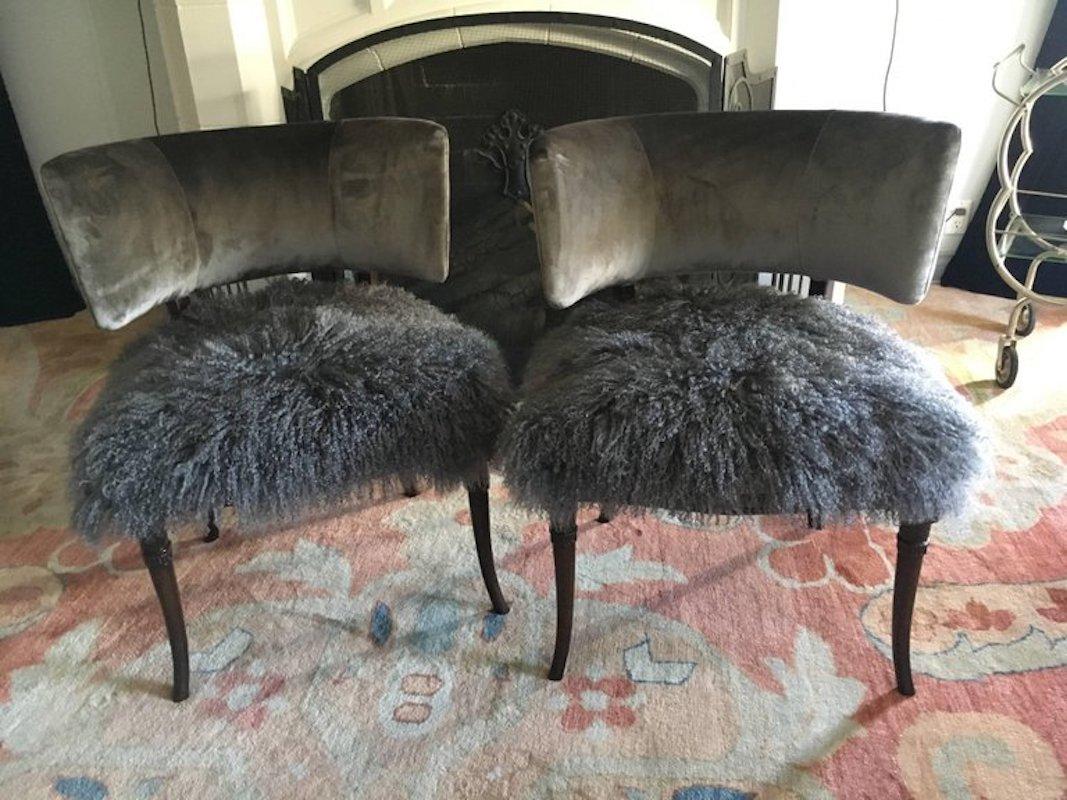Midcentury Grosfeld House Chair in Velvet and Mongolian Yak In Excellent Condition In Los Angeles, CA