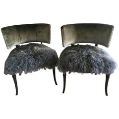 Midcentury Grosfeld House Chair in Velvet and Mongolian Yak