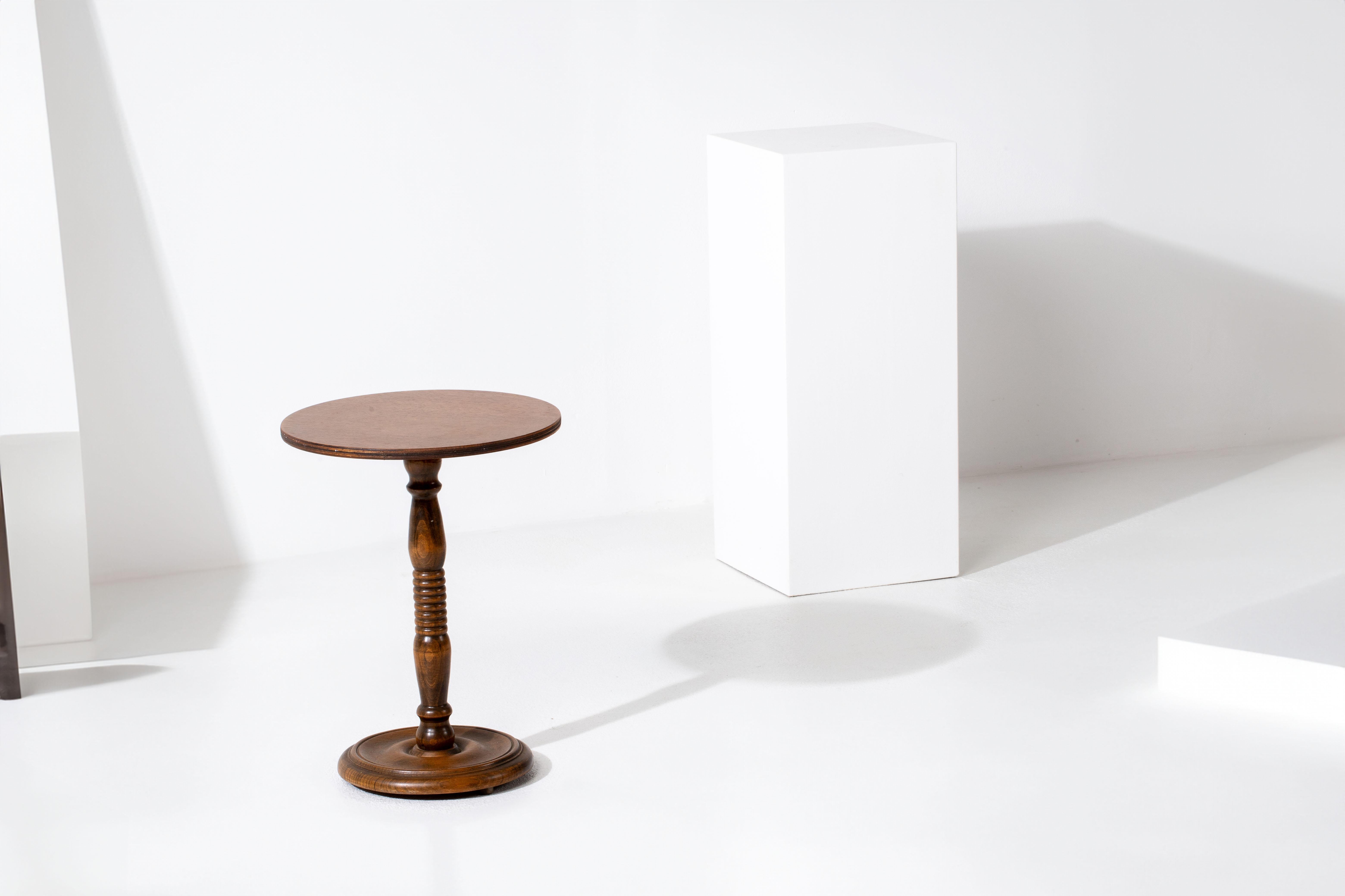 Beech Midcentury Gueridon End Table, France, 1960s For Sale